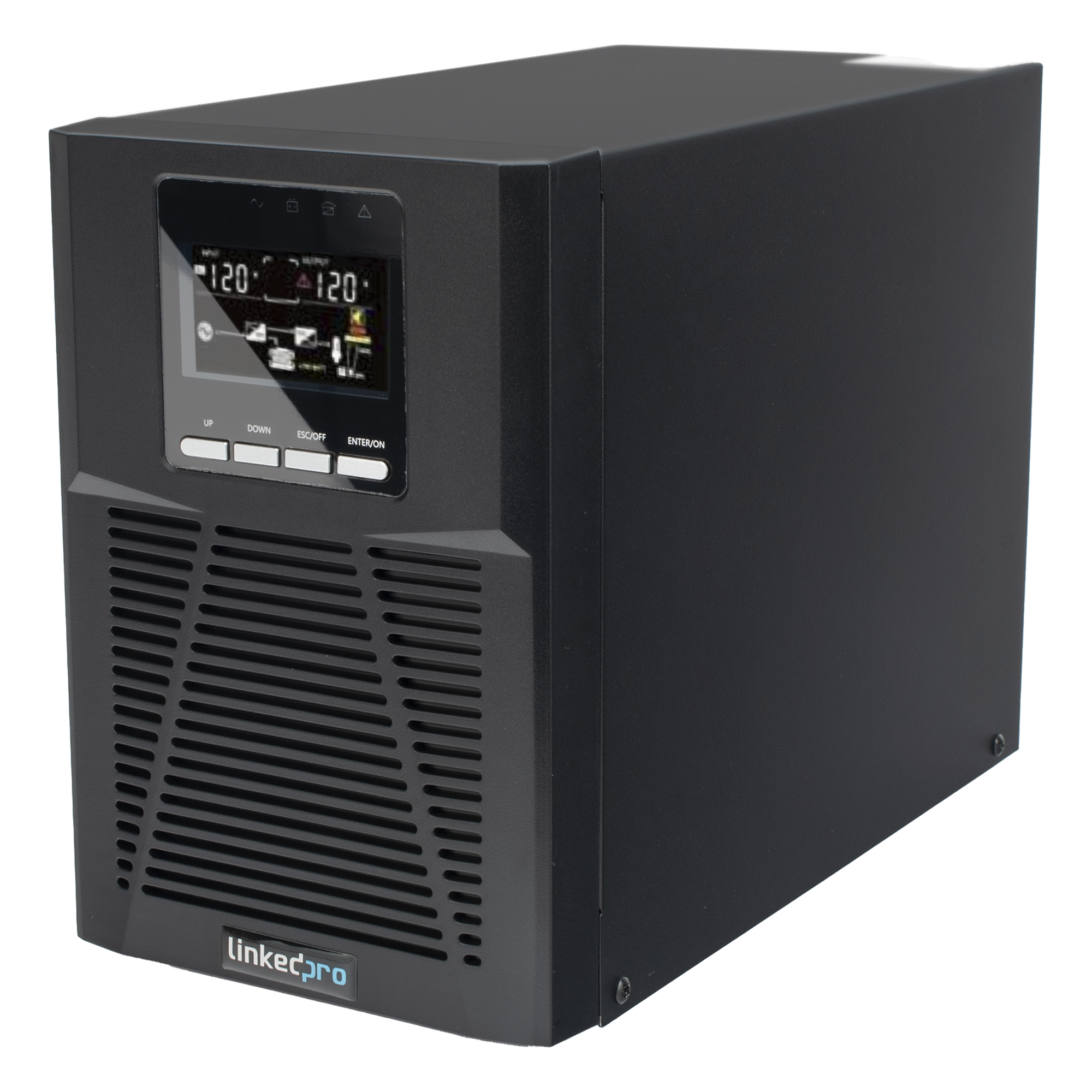 UPS Online Doble Conversión / 1000 VA / 900 W / Rack-Torre 2U / Onda Senoidal Pura / 3 Salidas NEMA 5-15R / AVR Boost y Buck — LINKEDPRO BY EPCOM · SKU LP1KOLT