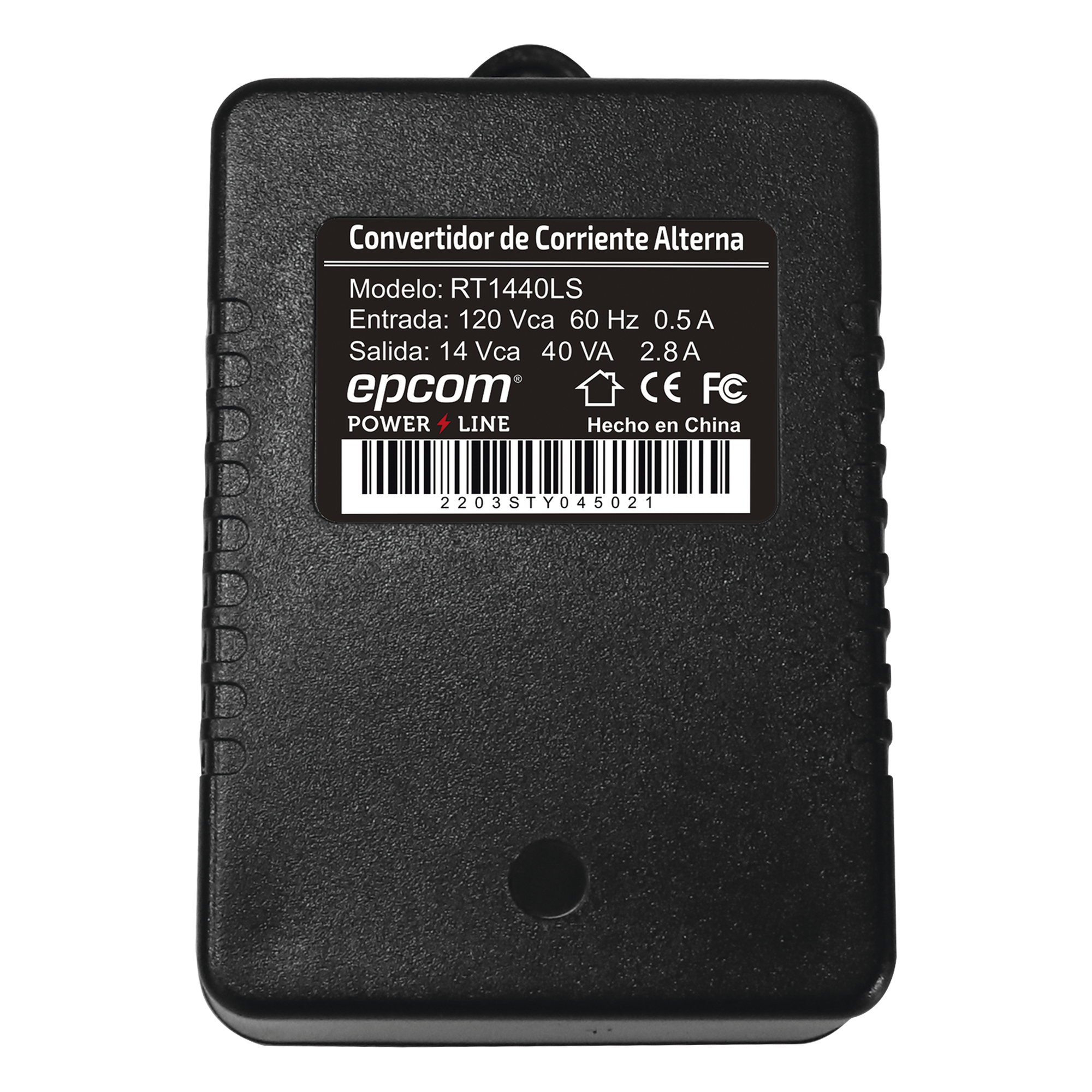 Transformador de alimentación / 14 VAC / 40 VA / 120 VCA entrada / 102.5 x 68 x 58 mm / -10°C a 45°C — EPCOM POWERLINE · SKU RT1440LS
