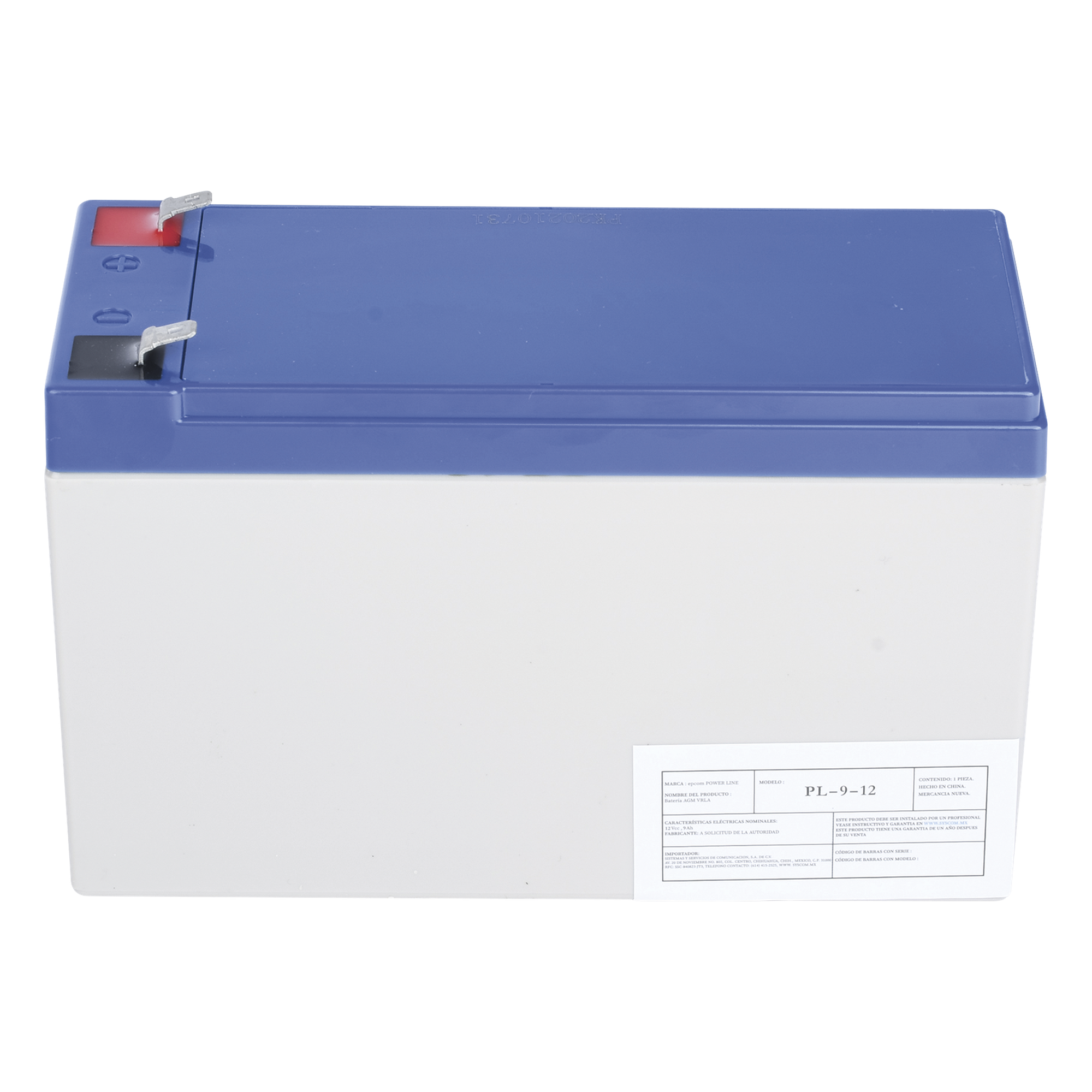 Batería 12 Vcc / 9 Ah / UL / Tecnología AGM-VRLA / Para uso en equipo electrónico Alarmas de intrusión / Incendio/ Control de acceso / Video Vigilancia / Terminales F1 / Cargador recomendado CHR-80.