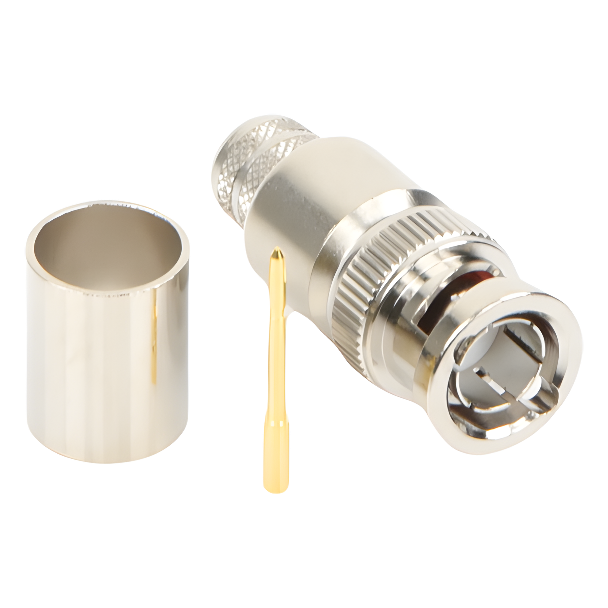 Conector BNC Macho / 75 Ohm / Anillo Plegable / Cable RG-11/U y 8238 / Níquel y Oro / Teflón