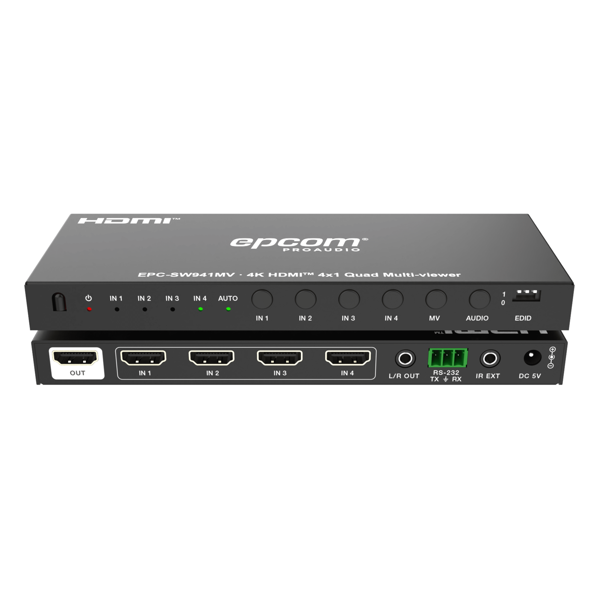 Multivisor HDMI / 4 Entradas x 1 Salida / 4K@30Hz / Vista Cuádruple / Control IR / HDCP 1.4 — EPCOM PROAUDIO · SKU EPC-SW941MV