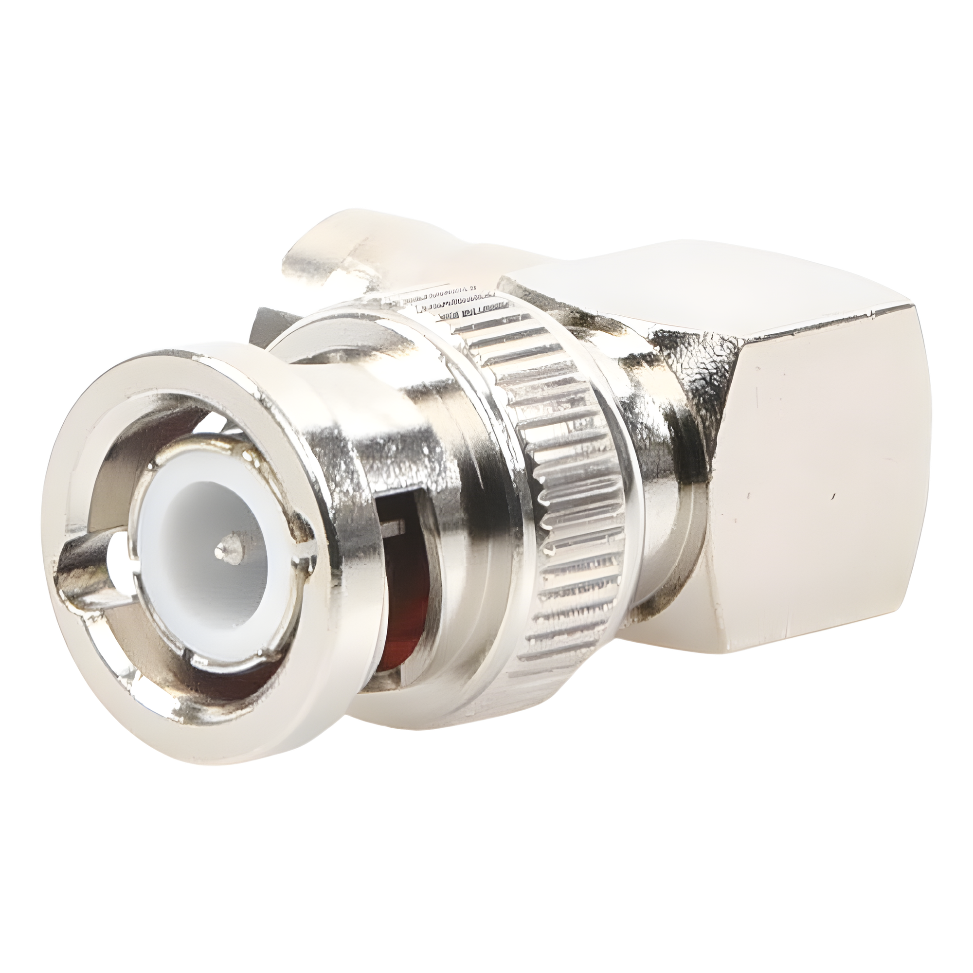 Adaptador RF / BNC Macho a Hembra / Ángulo Recto / 50 Ohm / Cuerpo Niquelado / Contacto Plateado / Aislante Teflón