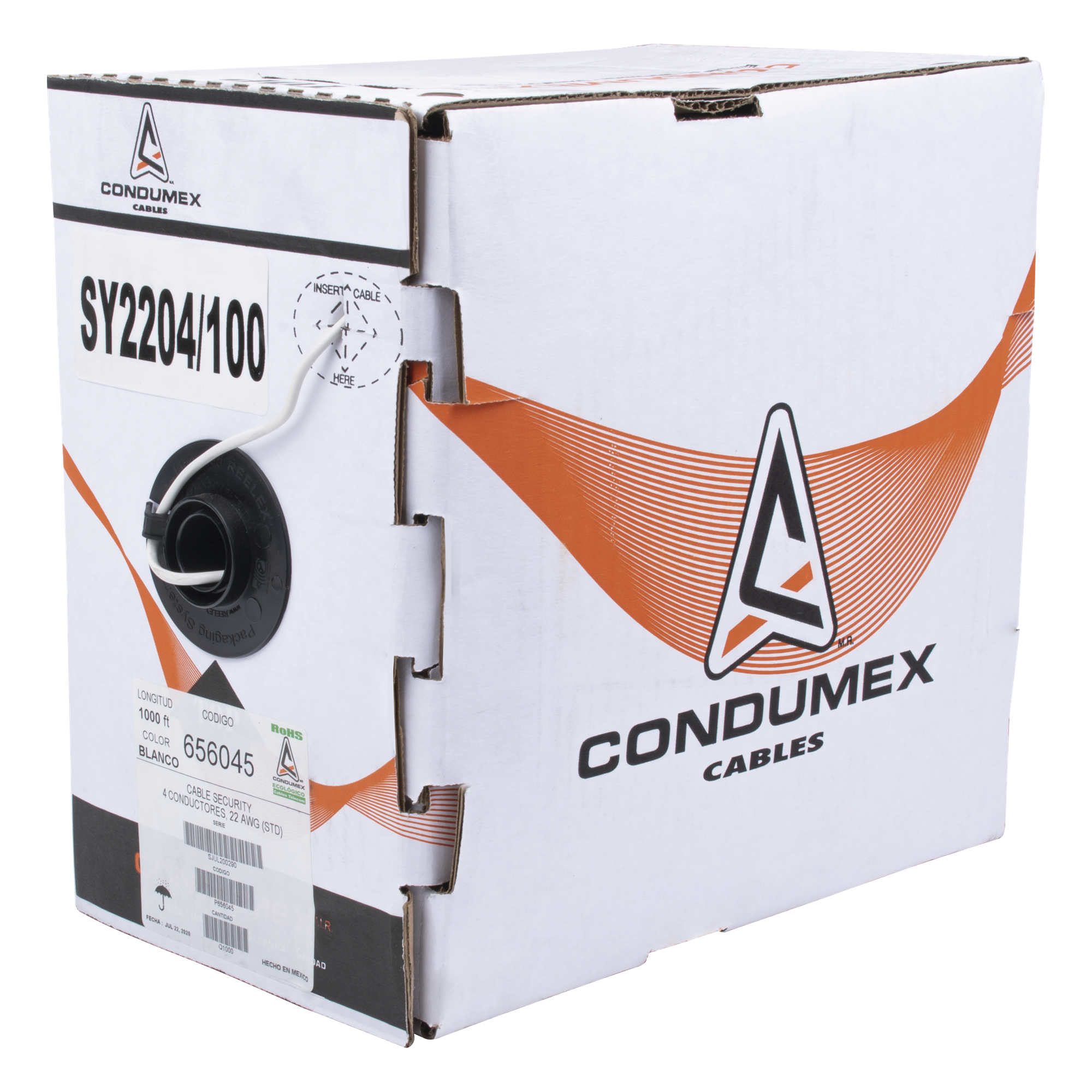 Bobina de Cable / 1000 Pies (305 m) / 4 x 22 AWG / Cobre Multifilar / PVC Retardante a la Flama / UL 13 / Interior / Blanco — CONDUMEX · SKU SY-22-04/1000