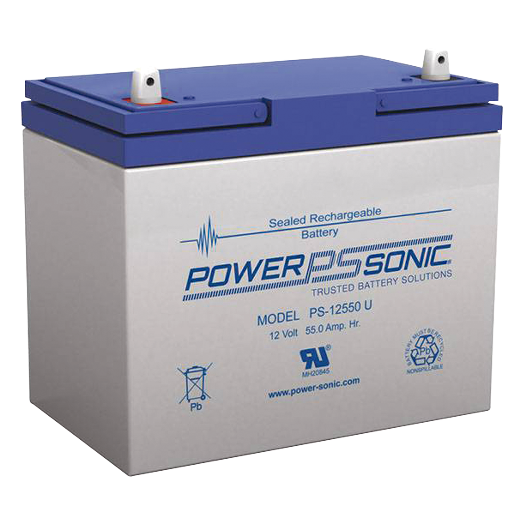 Batería AGM/VRLA / 12V / 55Ah @20hr / Terminales U / 5 Años Vida Útil / UL / Sin Mantenimiento — POWER SONIC · SKU PS-12550U