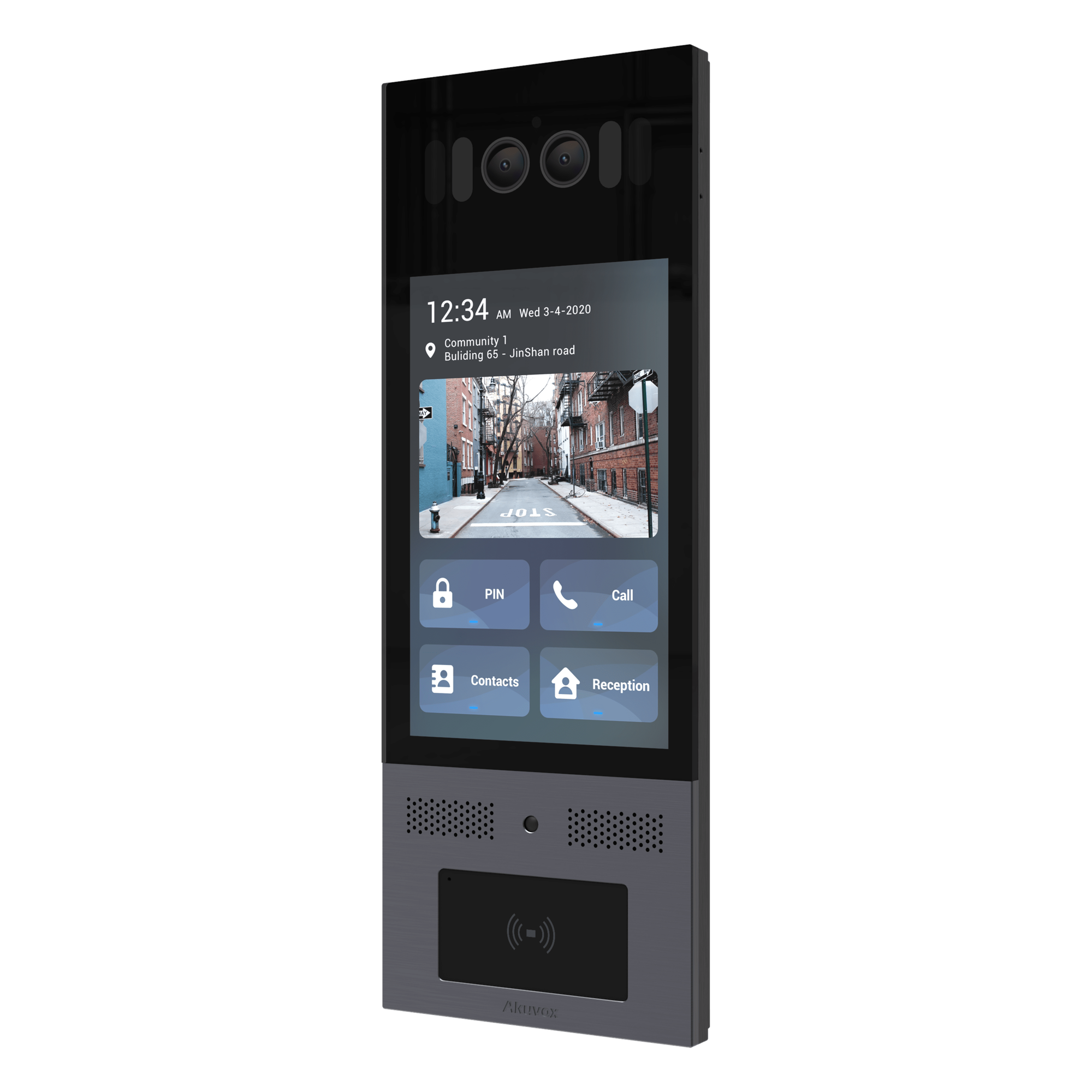 Frente de Calle IP / IK10 / IP66 / LCD 8 Pulgadas / Reconocimiento Facial / QR y PIN / 3 Puertas / Bluetooth / NFC / SIP / ONVIF