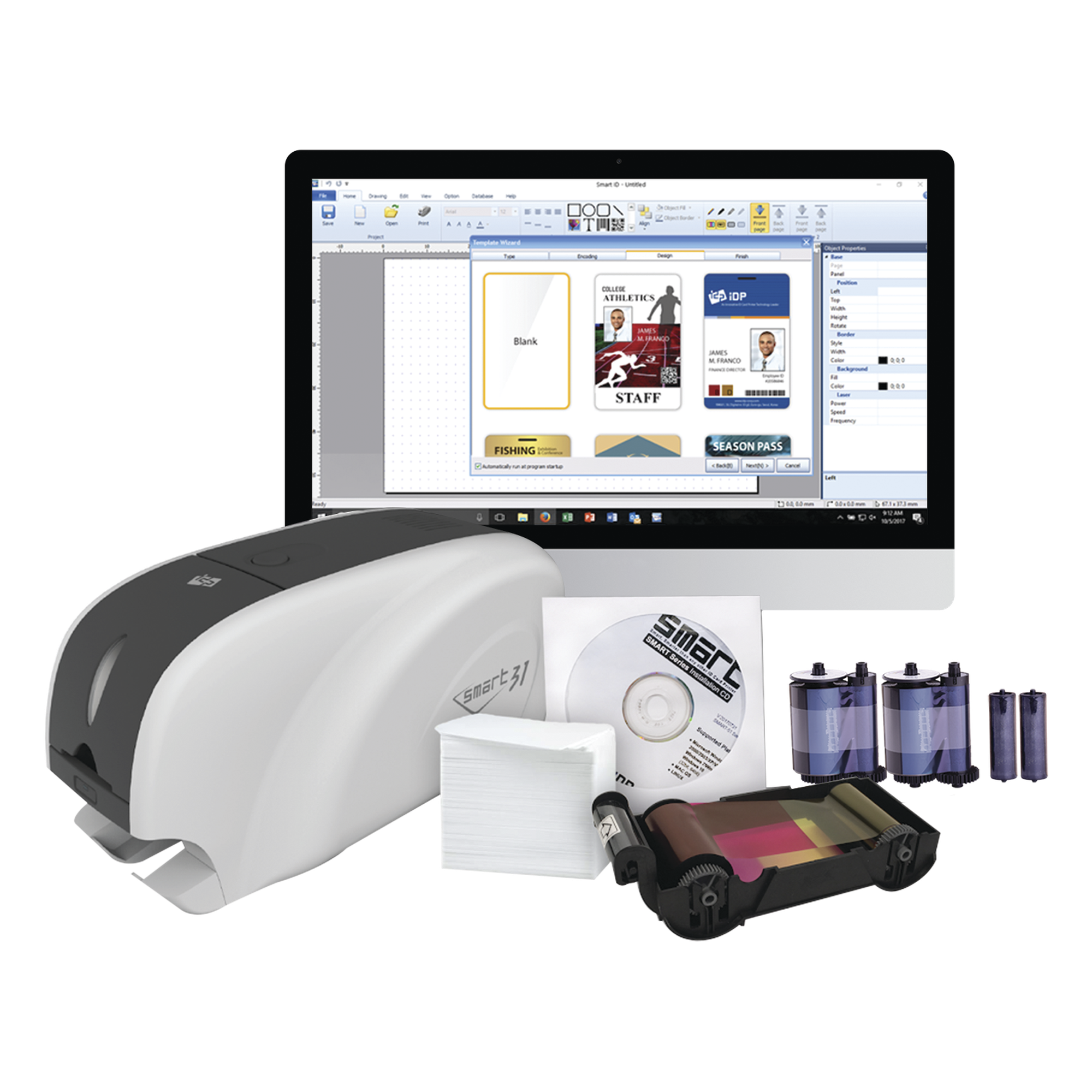 Kit Impresora Tarjetas PVC / Doble Cara / Ethernet / Codificación Inteligente / UV / 23 seg Color / 5 seg Mono — IDP · SKU SMART31DK