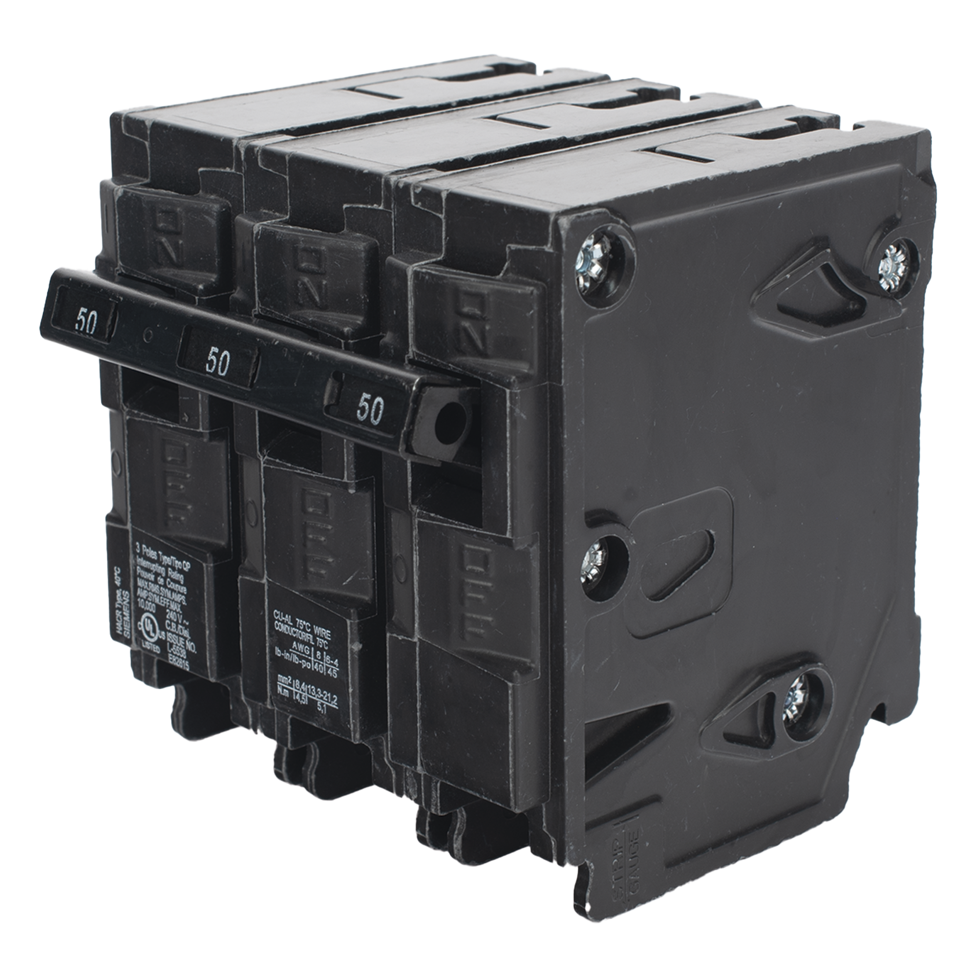 Interruptor Automático Enchufable / 3 Polos / 50A / 240V AC / 10 kA / Tipo QP — SIEMENS · SKU Q350