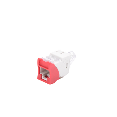 Jack Ultramax Cat5e, UTP, Montaje Híbrido en Placa de Pared (Plano y Angulado), Color Rojo, Punch Down