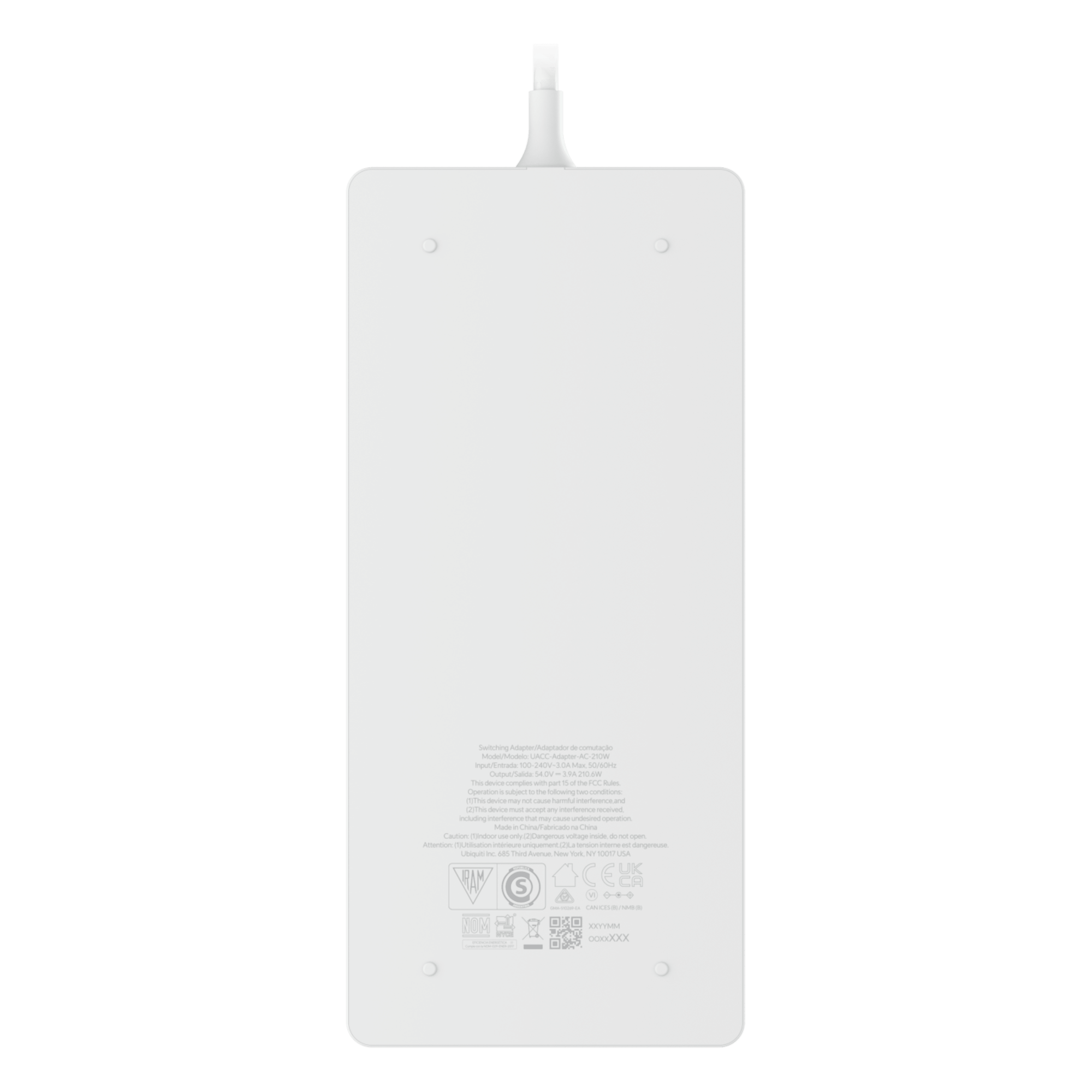 Adaptador de Corriente AC / 210W / 54V DC / Entrada 100-240V AC / Cable DC 1.5m (4.9 ft) / Montaje en Pared / Compatible Switches PoE UniFi