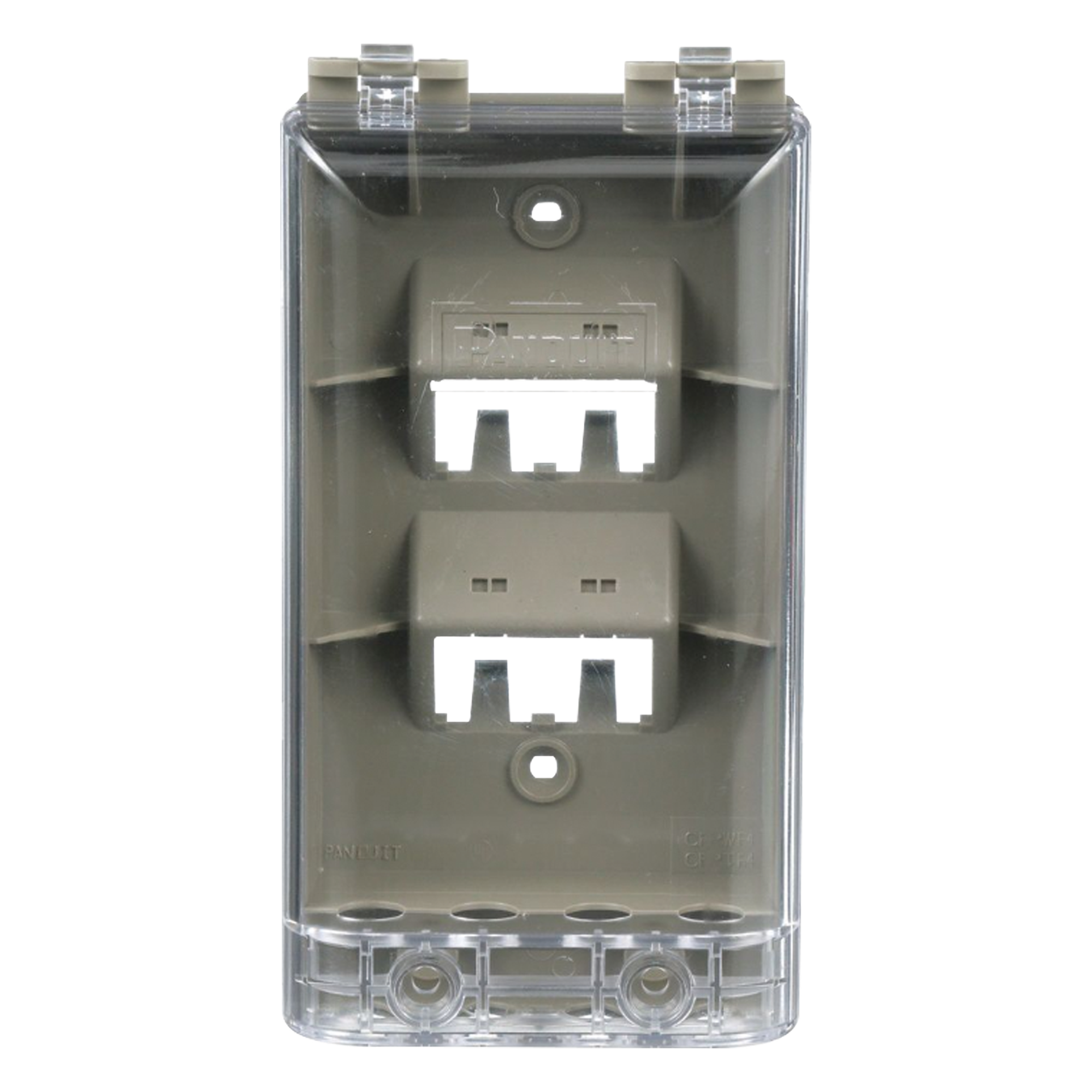 Placa de Pared Vertical / IP56 / 4 Puertos Mini-Com / Policarbonato / 5.69 x 3.07 x 2.19 in — PANDUIT · SKU CFPWR4CIG
