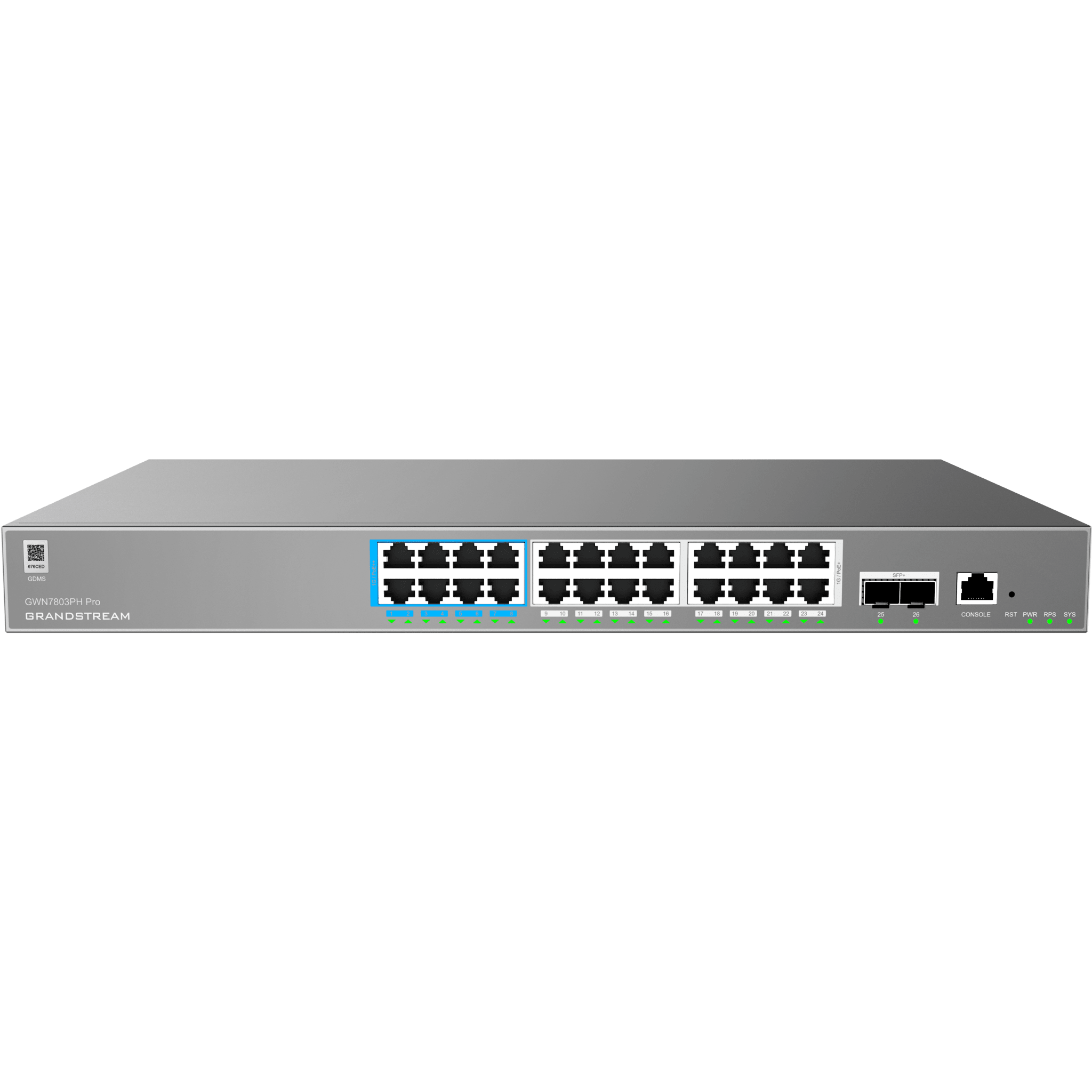Switch de Red Empresarial L2++ / Serie GWN7800 Pro / 24 Puertos Gigabit PoE 400W / 2 SFP+ / Gestión Cloud GDMS / VLAN 4K / QoS Avanzado / Seguridad Integral