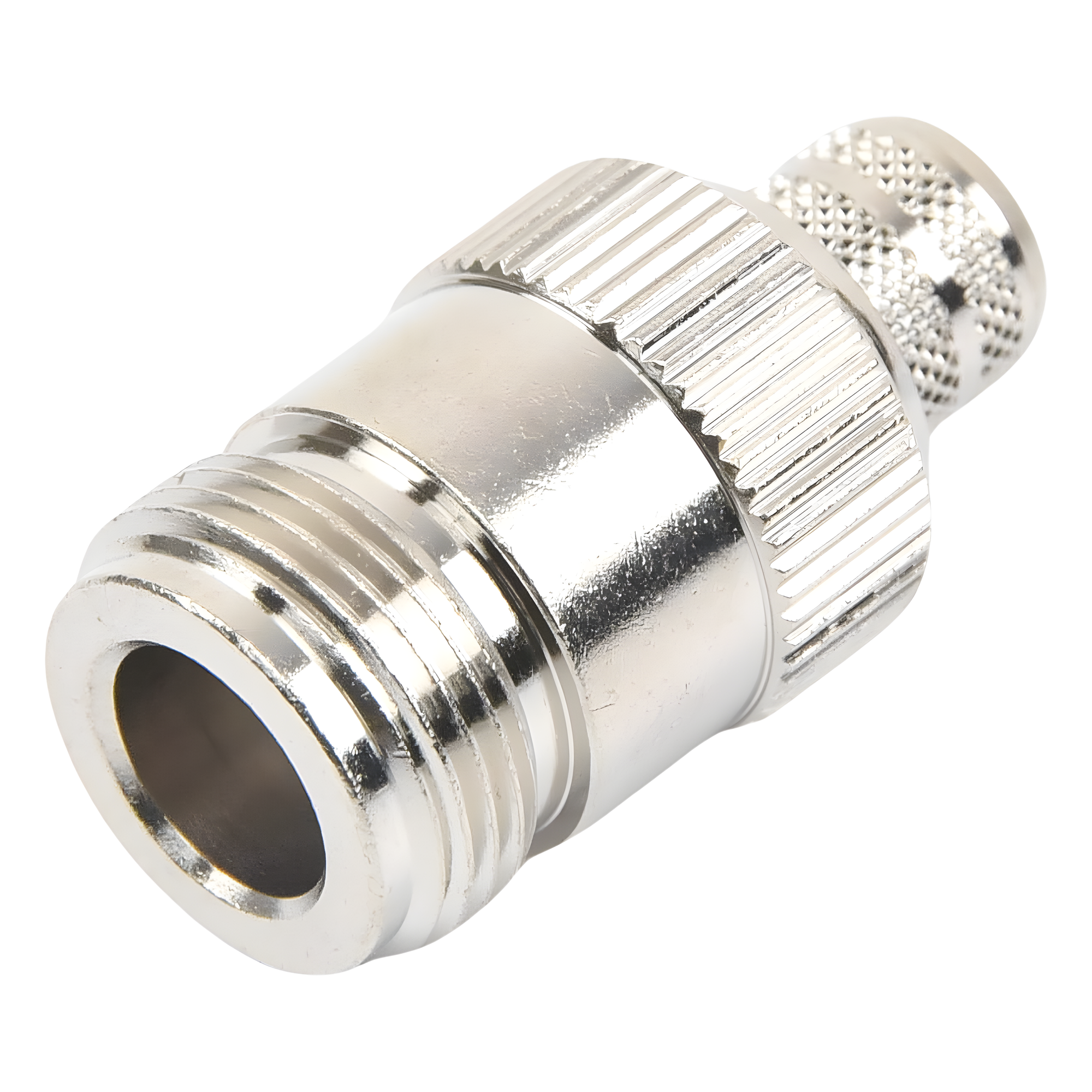 Conector RF Coaxial / N Hembra Inverso / Anillo Plegable / Cables RG-8/U, 9913, LMR-400 / Grupo I / Níquel-Oro-Teflón