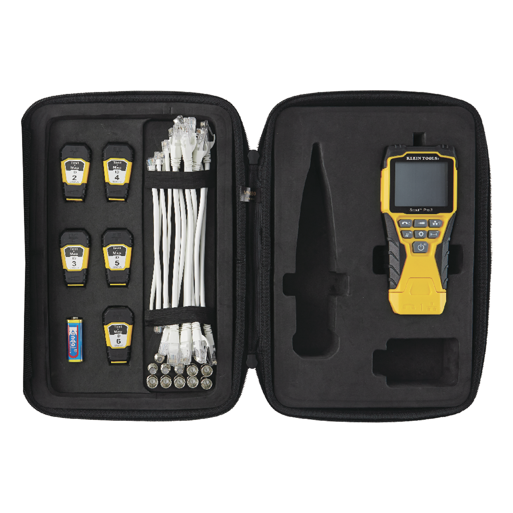 Probador de Cables / LCD Retroiluminada / Coaxial, RJ11, RJ12, RJ45 / Longitud 2000 ft / PoE / Generador de Tono / Test-n-Map — KLEIN TOOLS · SKU VDV501-853