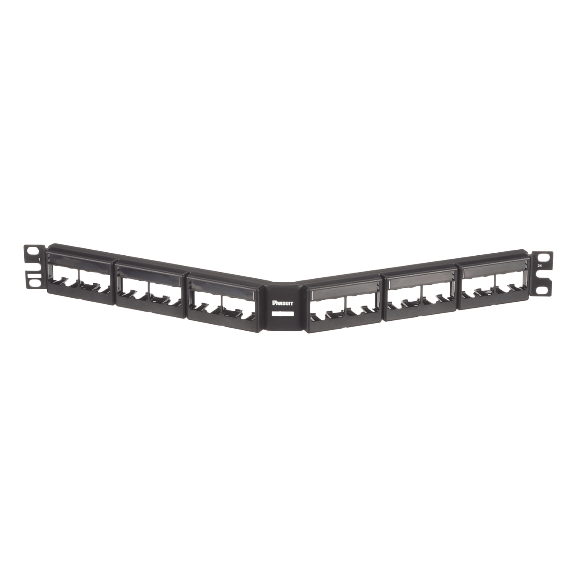 Panel de Parcheo Modular / Angulado / 24 Puertos / 1UR / Sin Blindaje / Con Etiqueta y Cubierta — PANDUIT · SKU CPPLA24WBLY