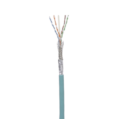 Bobina de Cable Blindado SF/UTP Categoría 6A, Uso Industrial con Resistencia al Aceite y Rayos UV, Multifilar 24/7 (Flexible), Color Azul Cerceta, Bobina de 305 Metros (1000 Pies)