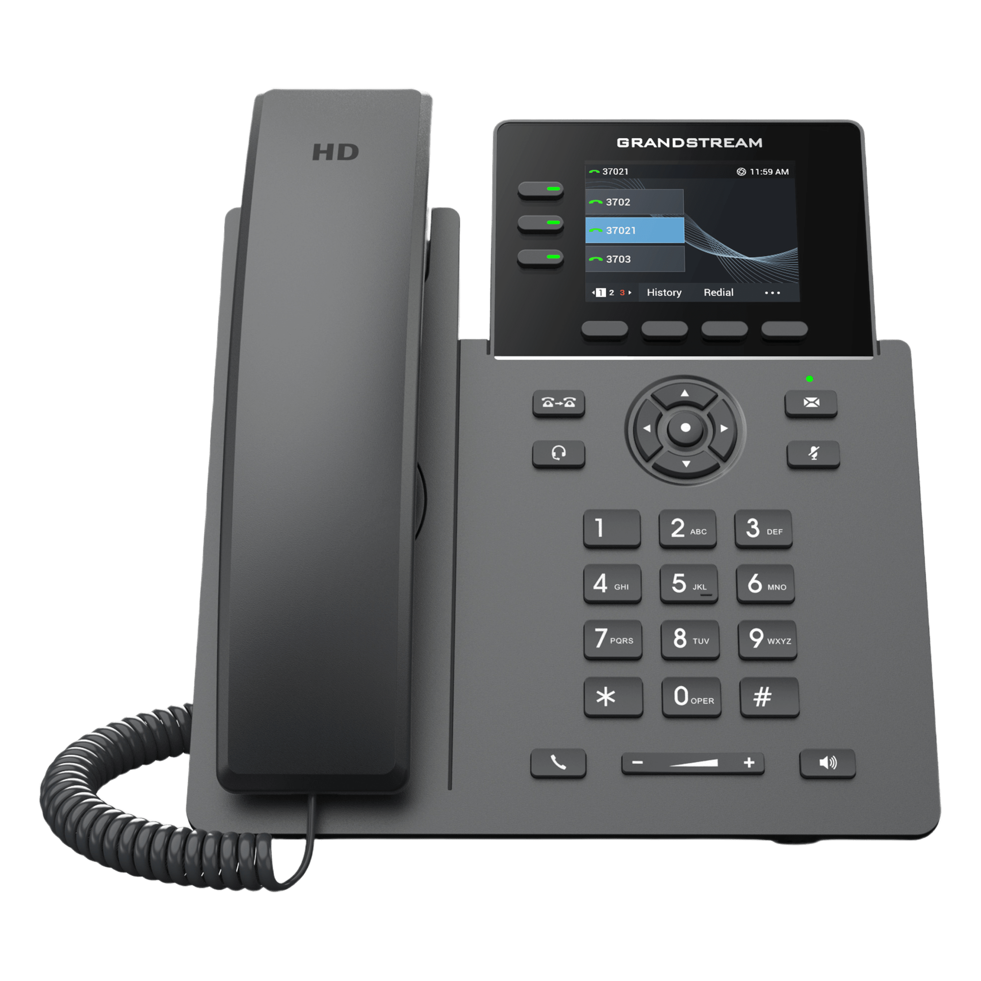 Teléfono IP / 3 Líneas SIP / 12 Botones Virtuales Programables / Pantalla LCD 2.8 Pulgadas / Puertos Gigabit con PoE / Audio HD — GRANDSTREAM · SKU GRP2611G