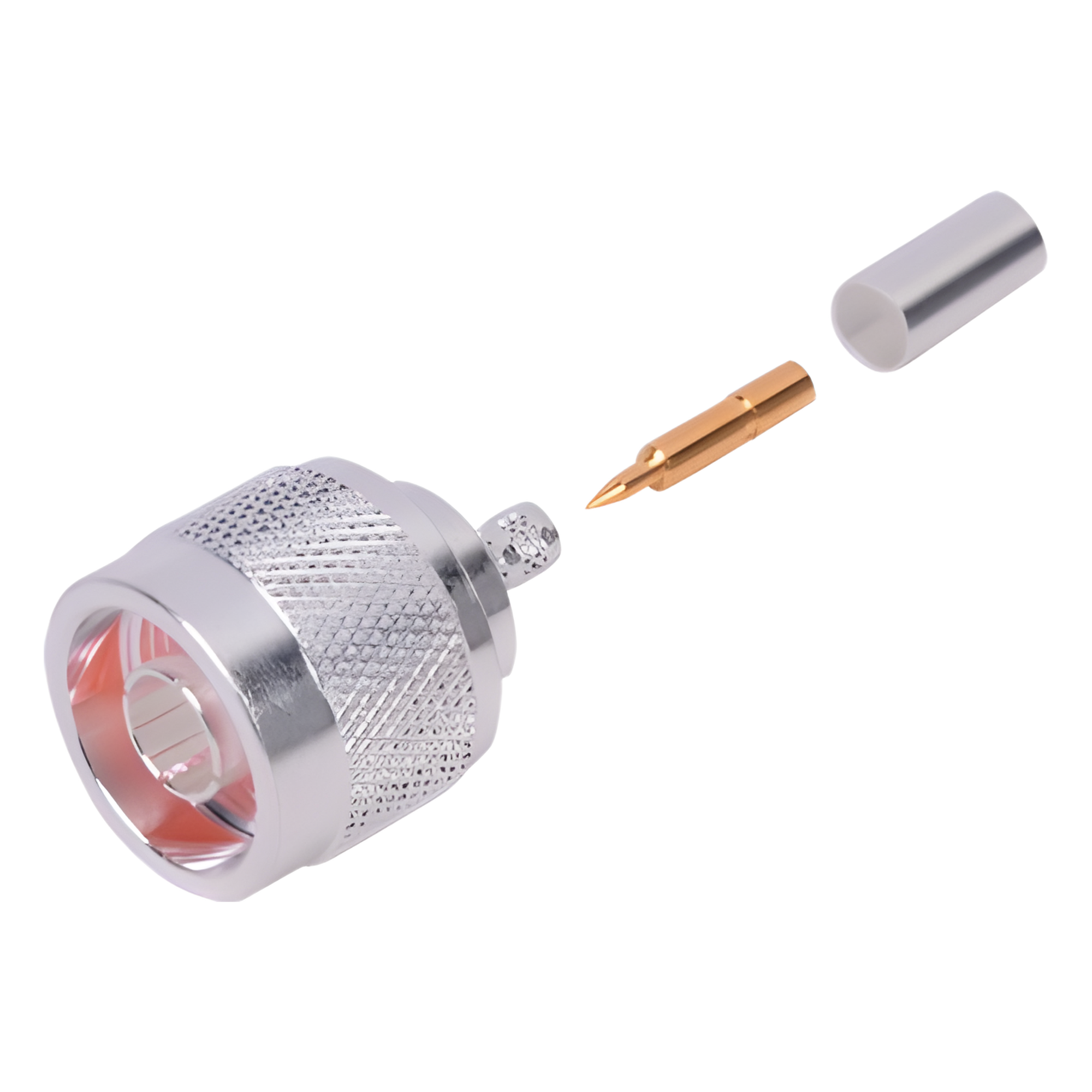 Conector Coaxial N Macho / Anillo Plegable / Cable RG-142/U / Cuerpo Bronce Plateado / Contacto Oro / Aislante Teflón — RF INDUSTRIES,LTD · SKU RFN-1005-3C1