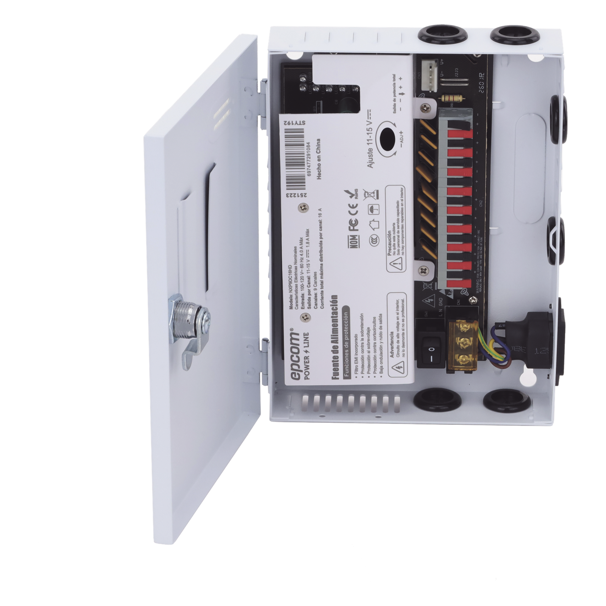 Fuente de Alimentación Profesional / 9 Canales / 16 A Total / 11-15 VCC Ajustable / 200 W / Filtro de Ruido por Canal
