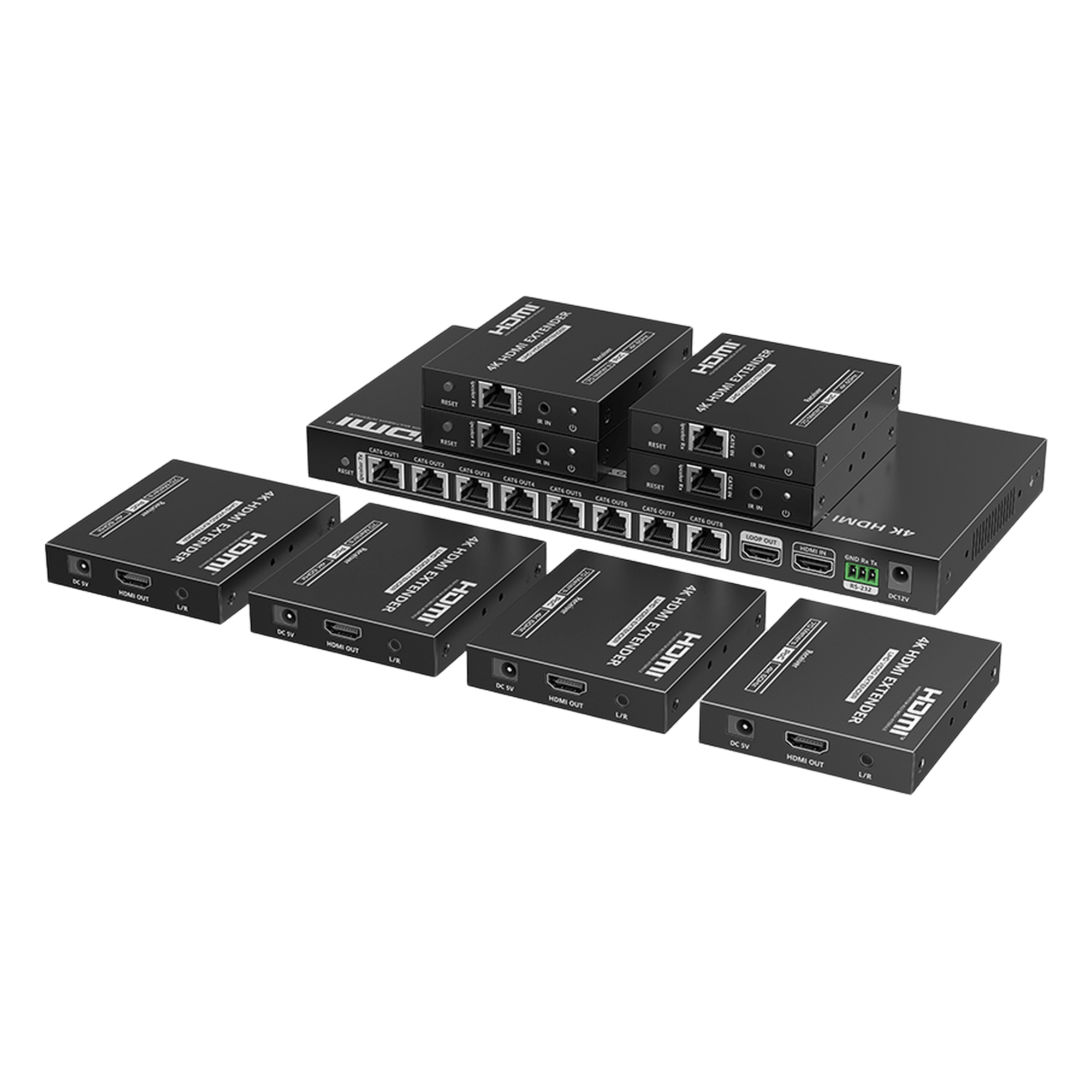 Extensor HDMI sobre IP / 1x8 Distribuidor / 4K @ 60 Hz / 70 m (229.7 ft) / HDR10 / 18 Gbps / PoC / S/PDIF / RS232 — EPCOM TITANIUM · SKU TT-828N