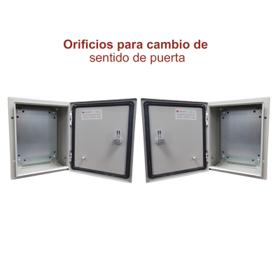 Gabinete de Acero IP66 Uso en Intemperie (400 x 400 x 200 mm) con Placa Trasera Interior de Metal y Compuerta Inferior Atornillable (Incluye Chapa y Llave T).