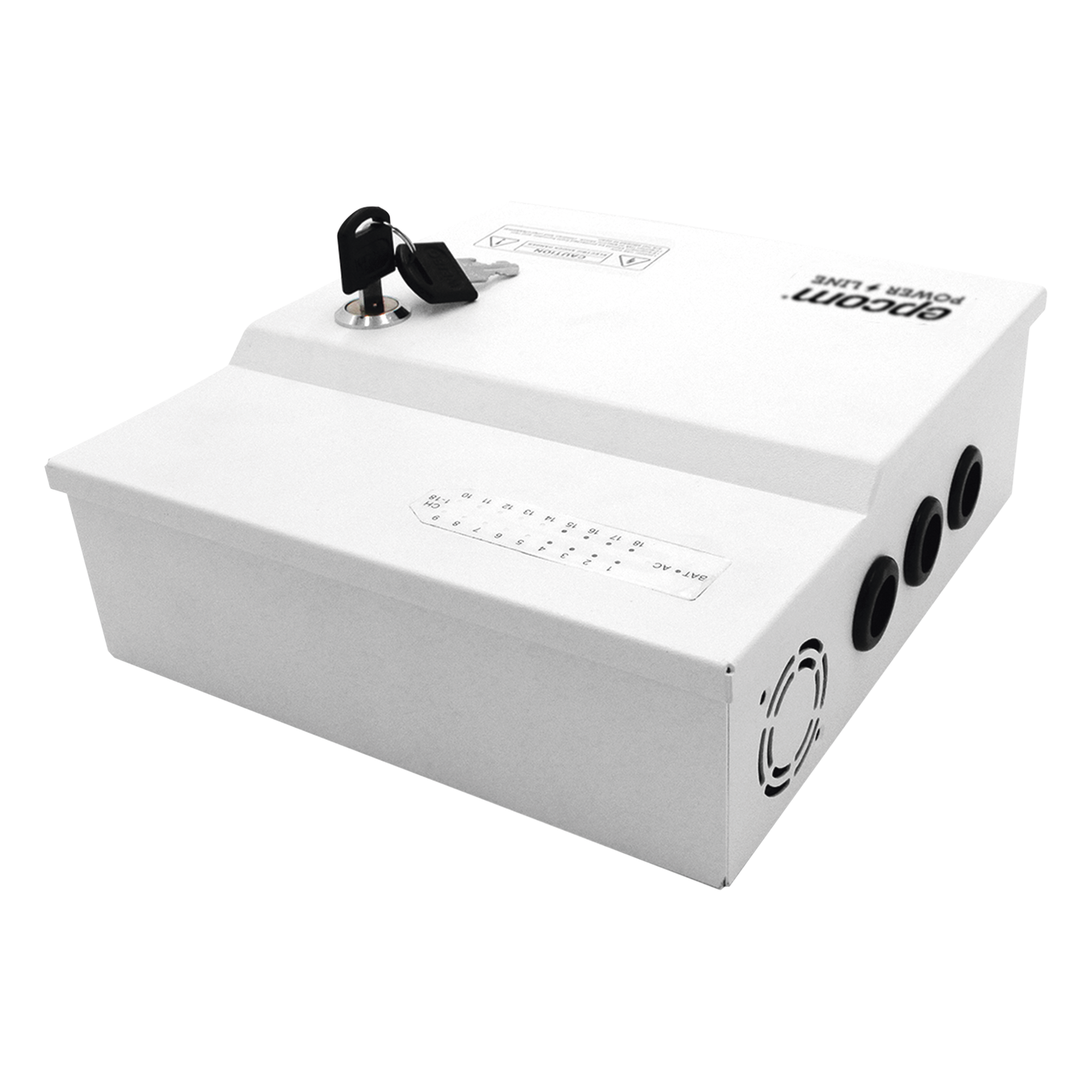 Fuente de Poder Profesional de 12 Vcc @ 20 A / Soporta 18 Cámaras / Capacidad de Batería de Respaldo (No Incluida) / Voltaje de Entrada de 96-264 Vca 