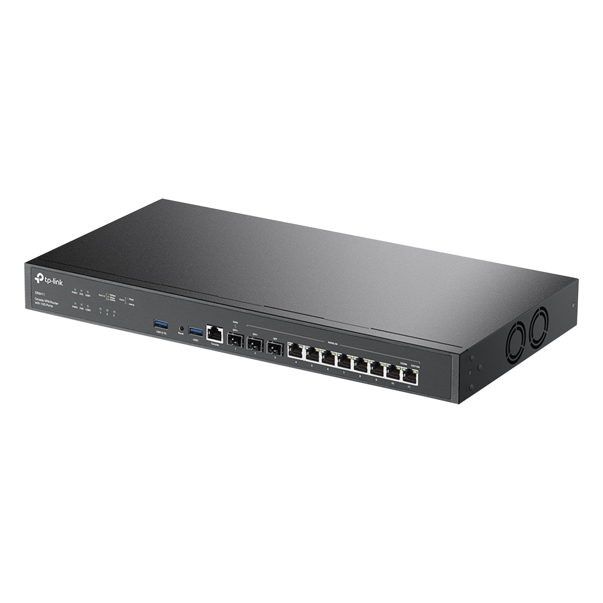 Router Empresarial Multi-WAN / 10 Puertos WAN con Balanceo de Carga / 2 Puertos SFP+ 10G / 1 Puerto SFP 1G / 8 Puertos RJ45 1G / 2.3 Millones Sesiones Concurrentes / 2 Puertos USB 3.0 — TP-LINK · SKU ER8411