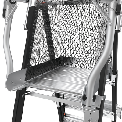 Escalera de Fibra de Vidrio  con Jaula de 8'-14' (2.44 - 4.27 m). Con Ajuste en Ruedas (RATCHET™ Leveler) (SKU:18515-817).