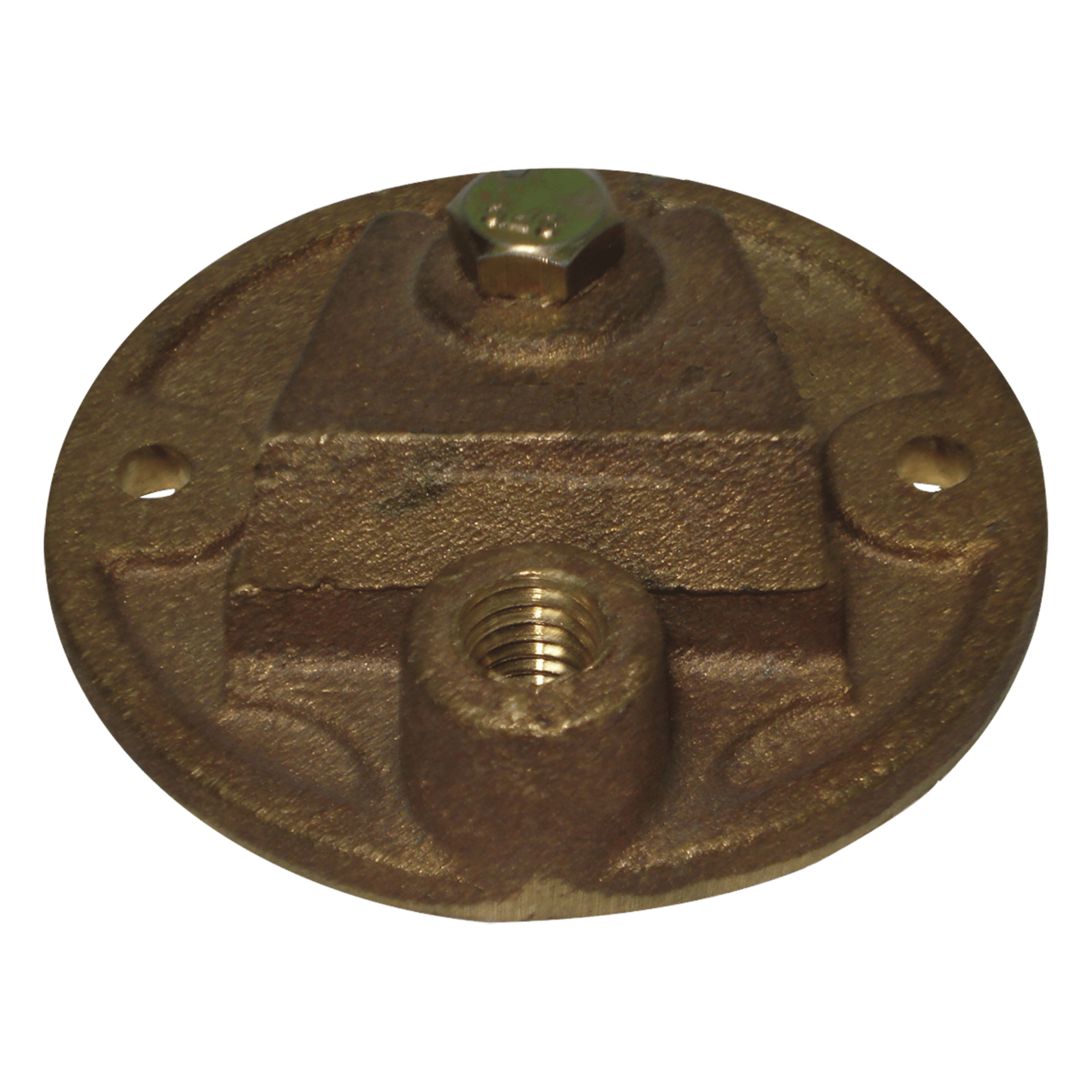 Base Redonda para Pararrayo de Punta Maciza / Bronce / Paso de Cable Recto o 90° — TOTAL GROUND · SKU TG-BR