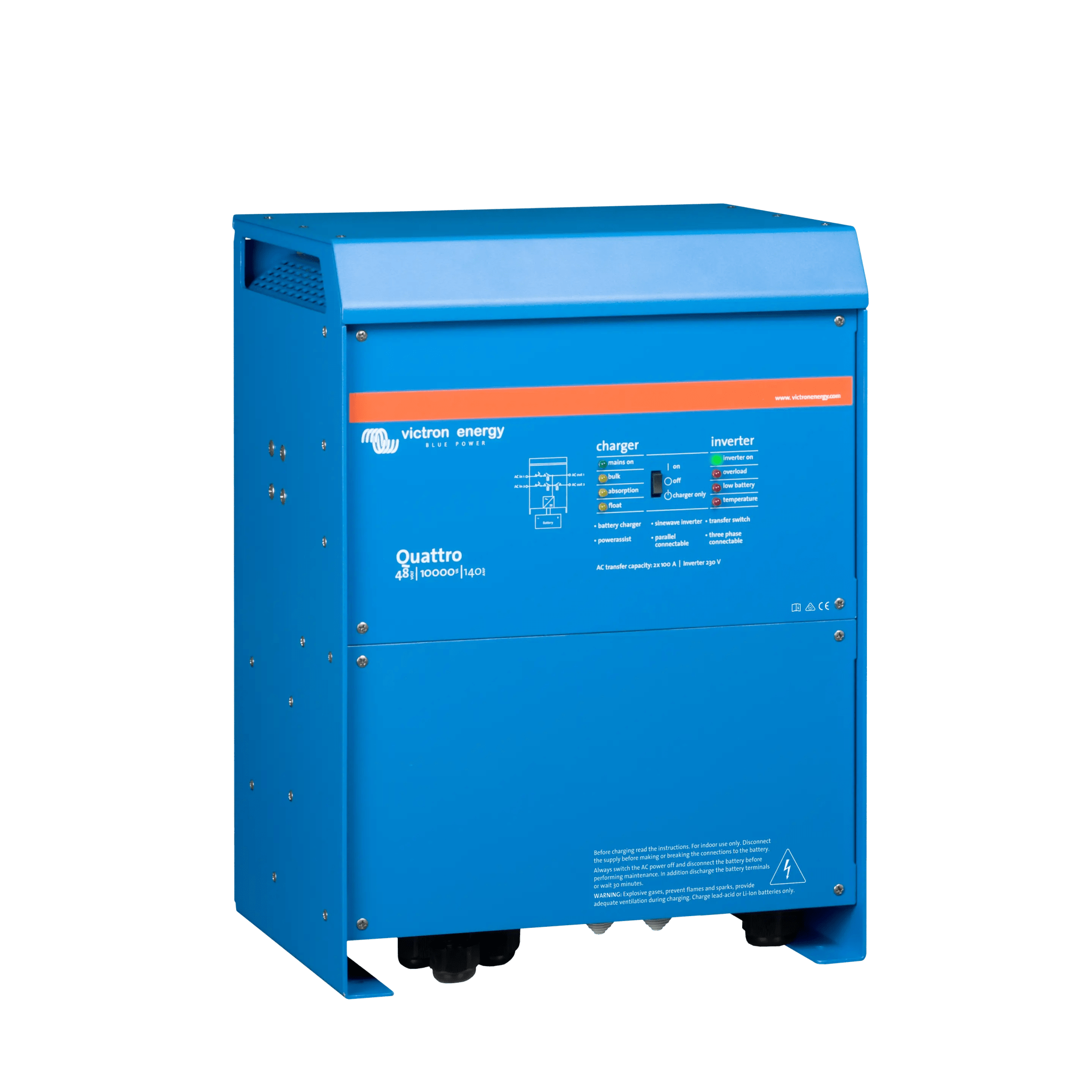 Quattro 48/10000/140-100/100 230V / Inversor Cargador de Onda Pura / Entrada 48 Vcc / Salida 8000 W 230 Vca  60 Hz (L-N)
