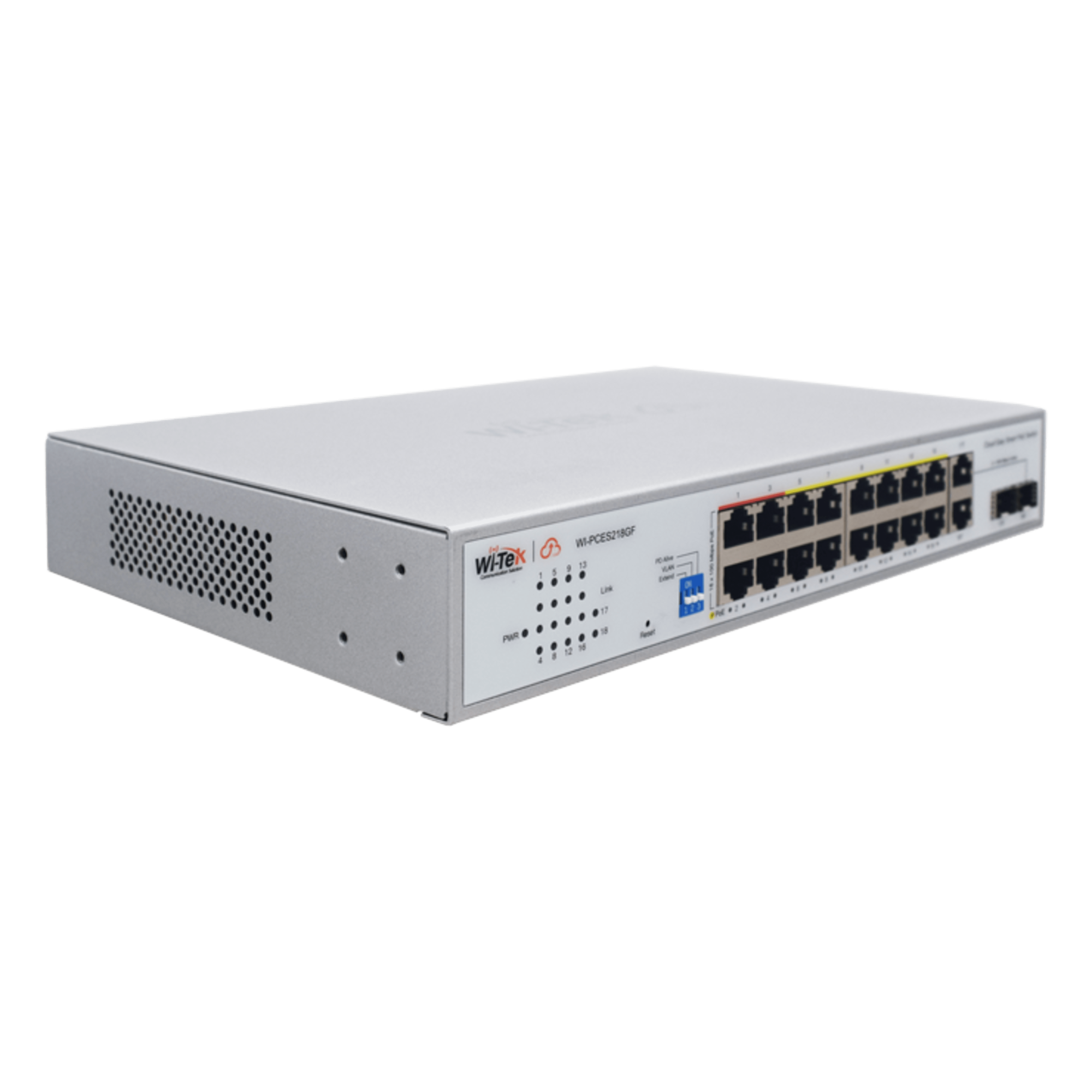 Switch PoE / 16 Puertos 10/100 Mbps PoE / 2 Uplink Gigabit / 1 Puerto SFP / Presupuesto PoE 250 W / Alcance 250 m (820.2 ft) / ONVIF