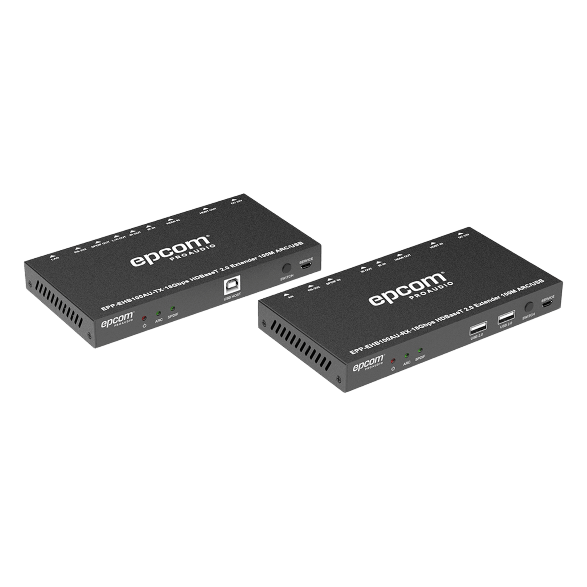 Extensor HDMI HDBaseT / 4K2K@60Hz / HDR 4:4:4 / 18 Gbps / Alcance 100 m (328 ft) / USB KVM / IR Bidireccional / PoC / HDCP 2.2 — EPCOM PROAUDIO · SKU EPP-EHB100AU
