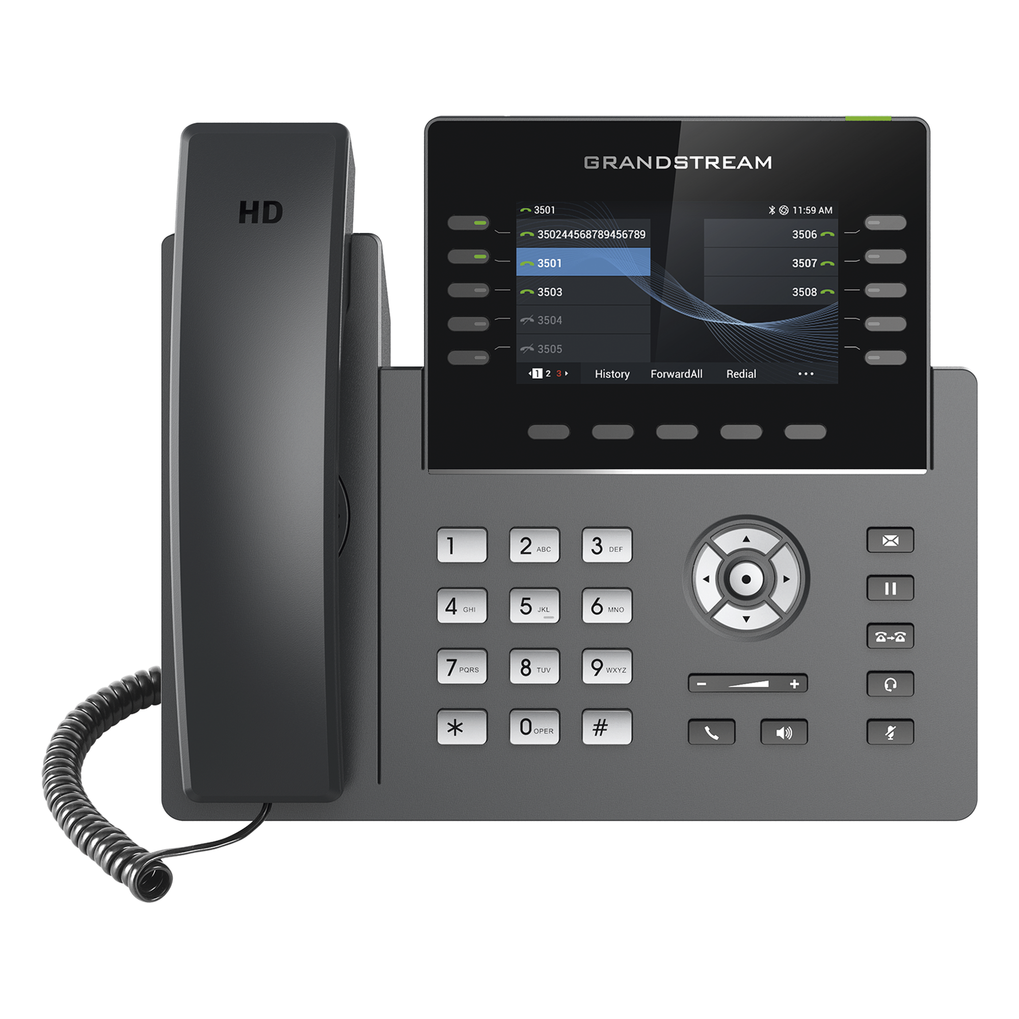 Teléfono IP / 10 Líneas SIP / 5 Cuentas / Pantalla 4.3" / Wi-Fi 5 Dual Band / Bluetooth / PoE Gigabit / 40 Teclas BLF — GRANDSTREAM · SKU GRP-2615