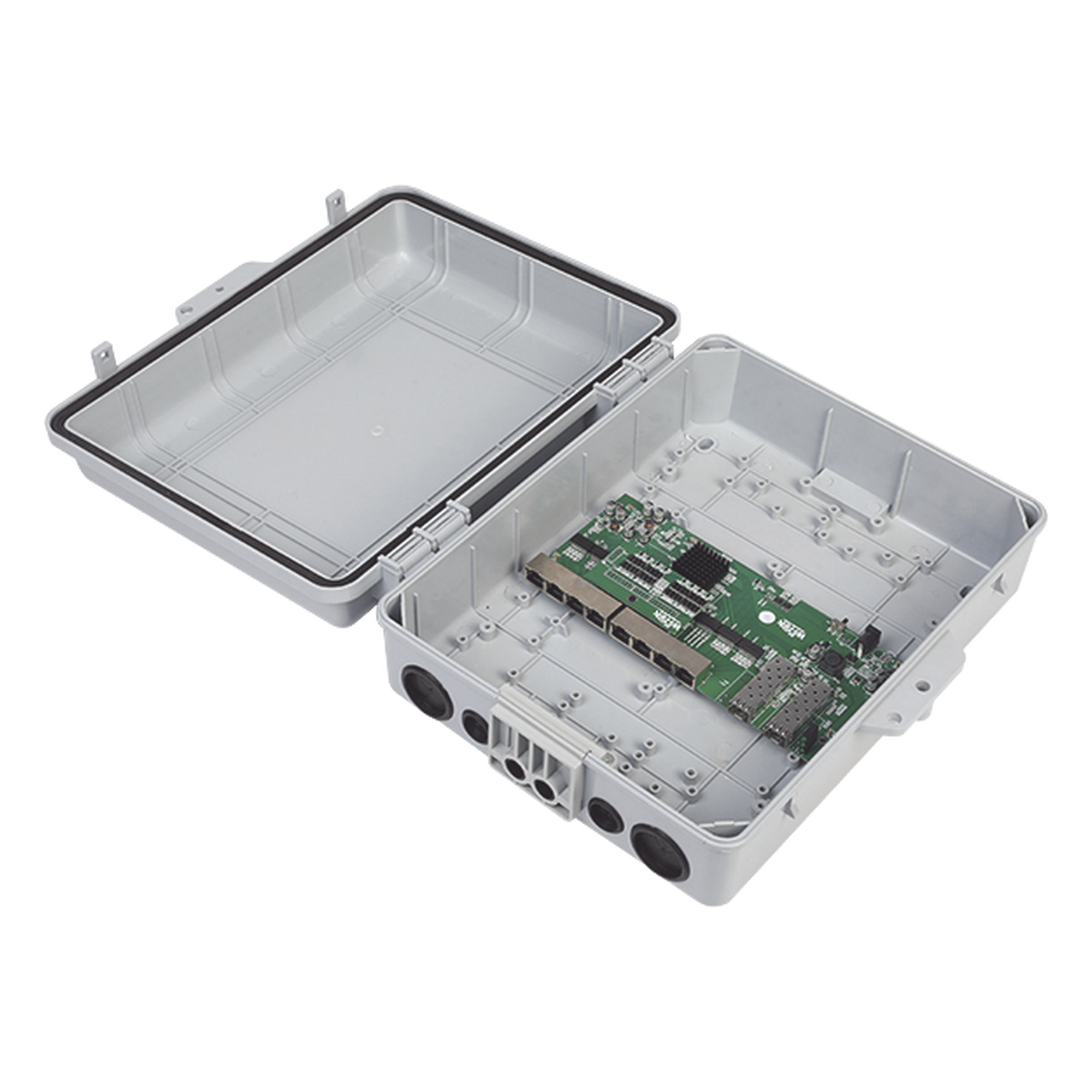 Switch PoE Inverso / 7x PoE In 24V / 1x PoE Out 24V 1A / 2x SFP / IP67 / 20 Gbps / 10.8x9.5x5.1 in — WI-TEK · SKU WI-PS310GFR-O