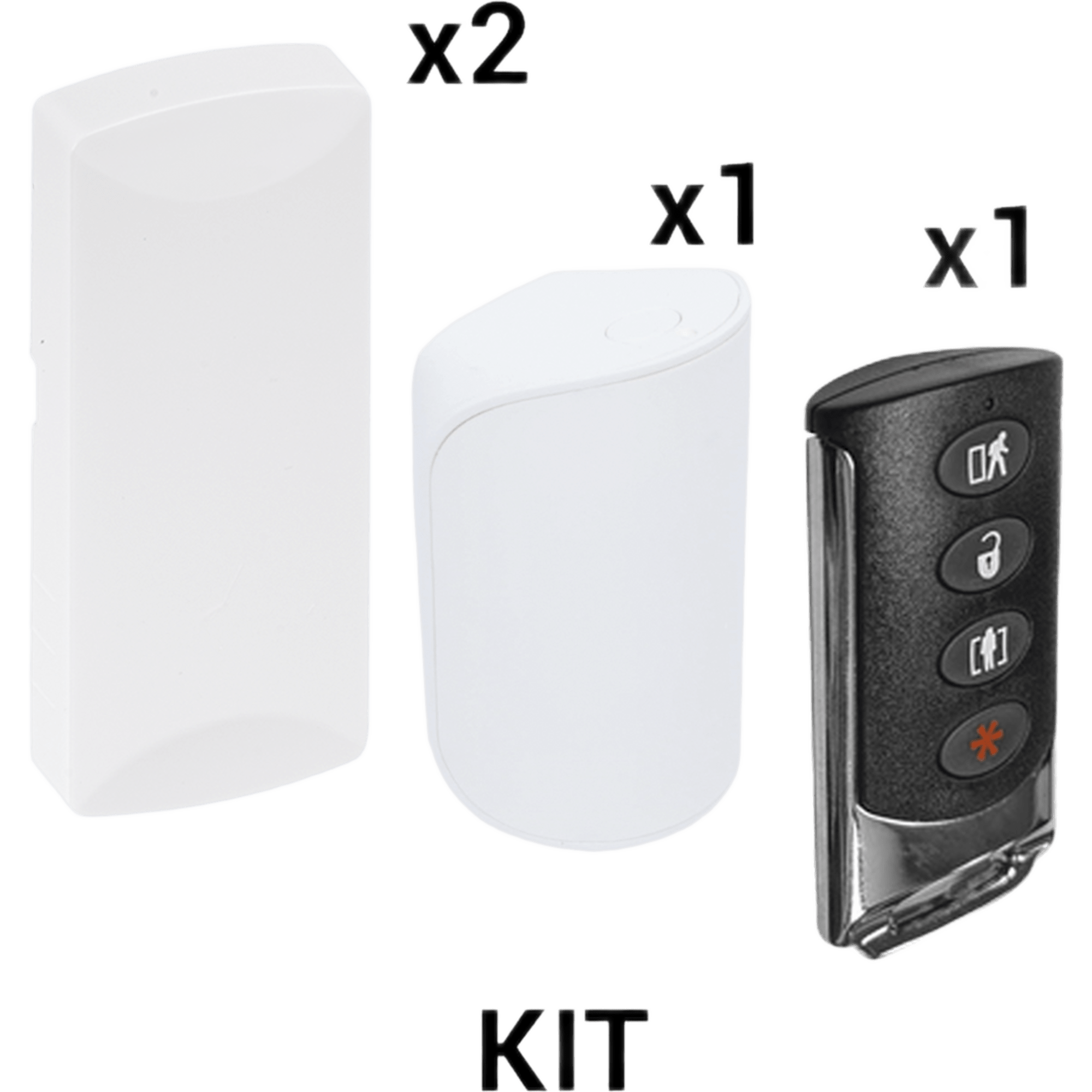 KIT Básico Sensores Inalámbricos - Incluye 2 Contactos Magnéticos, 1 PIR y 1 Llavero - Compatibles con Paneles DSC 433 MHz