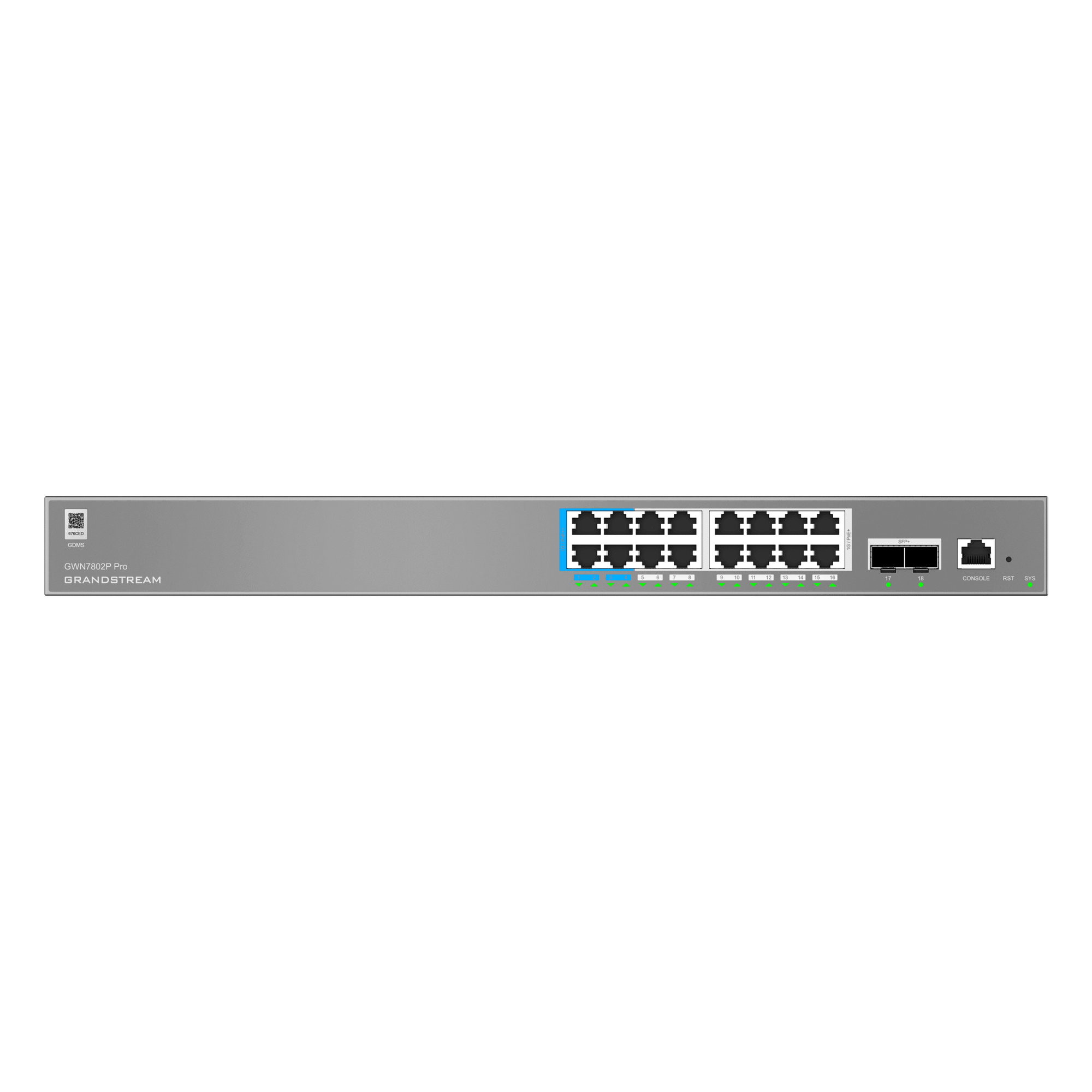 Switch Administrable Capa 2++ / 8 Puertos Gigabit Ethernet / 2 SFP+ / PoE++ 870.9W / Stacking 8 Dispositivos / 216 Gbps — GRANDSTREAM · SKU GWN7802P-PRO