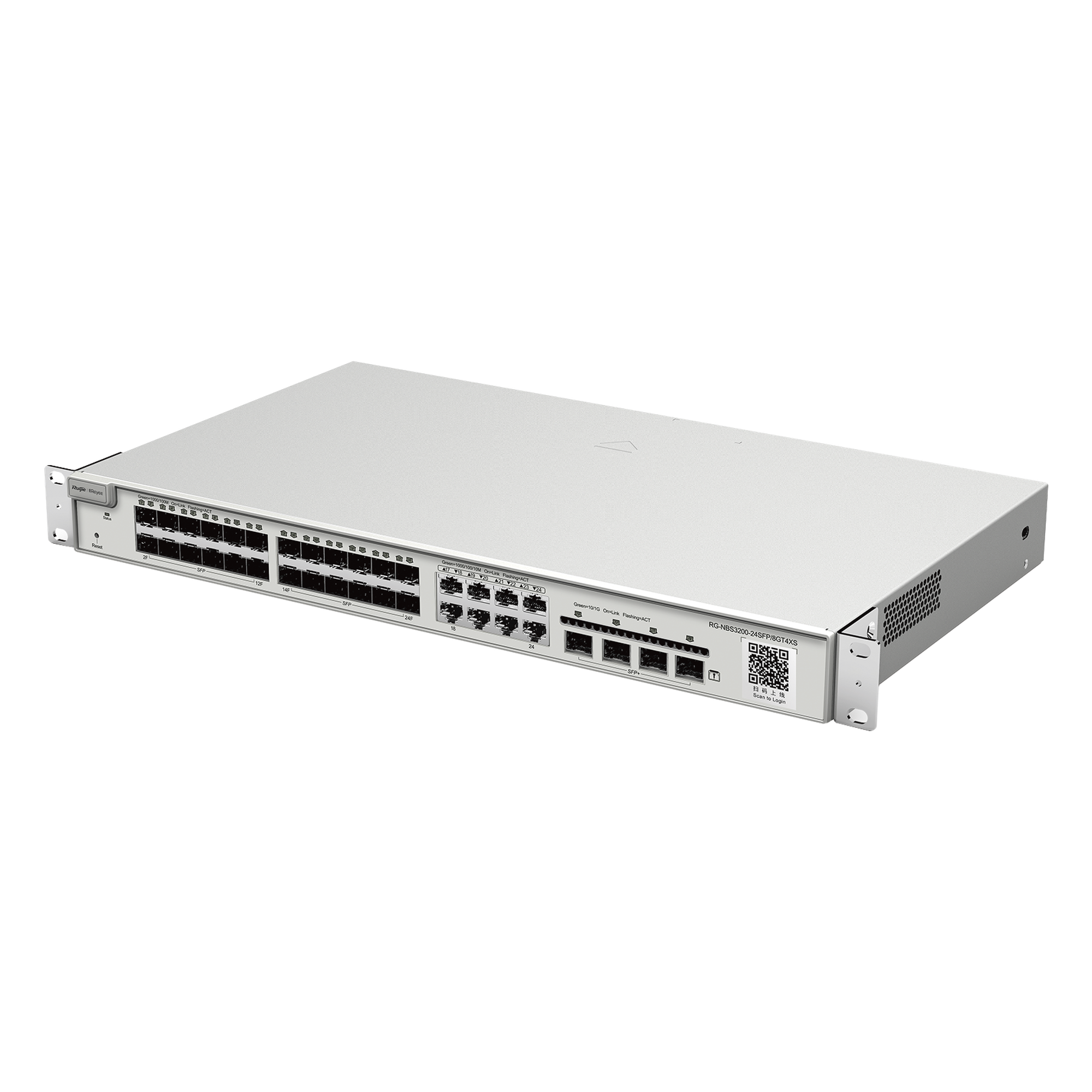 Switch Administrable Capa 2+ / 24 Puertos SFP / 8 Puertos RJ45 Combinados / 4 SFP+ / 128 Gb/s / 6 kV Protección Sobretensión — RUIJIE · SKU RG-NBS3200-24SFP/8GT4XS