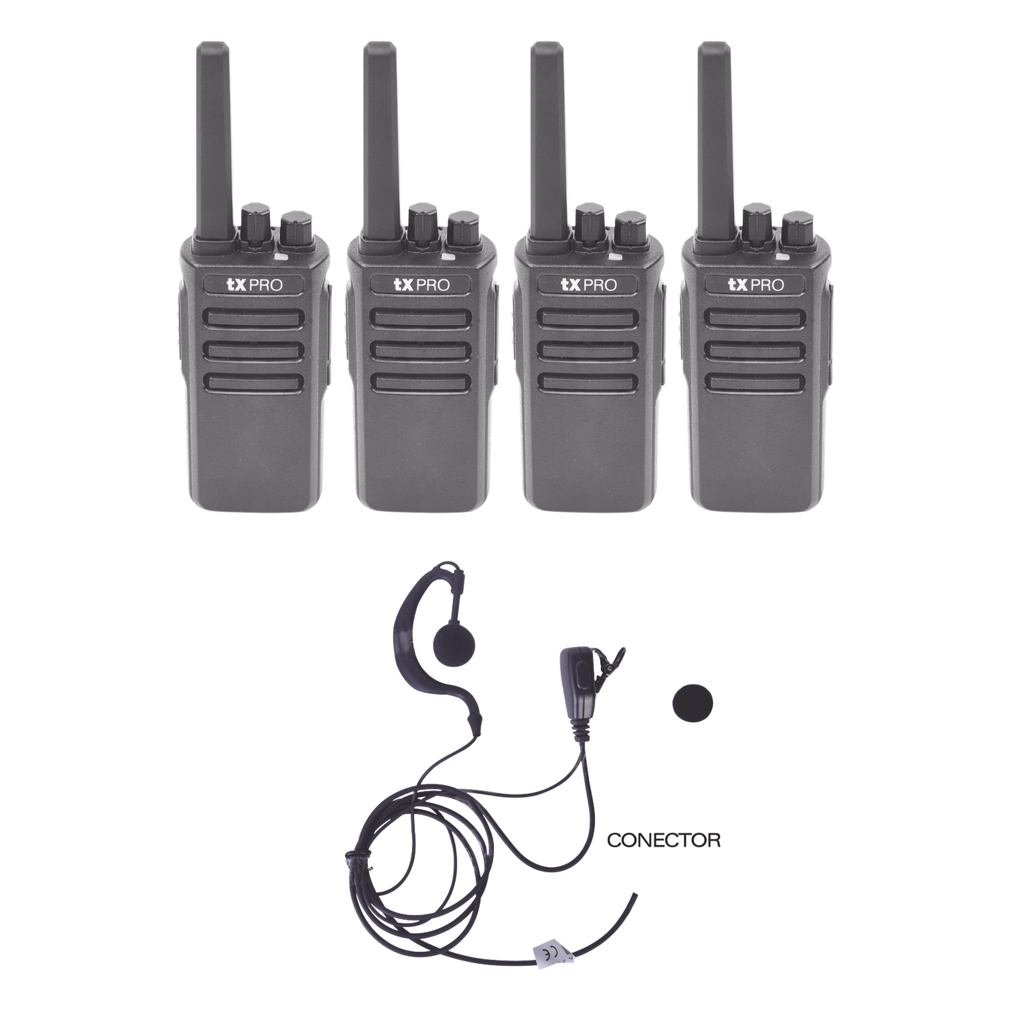 Radiocomunicación — Kit de Radios UHF / 400-470 MHz / 5W / 16 Canales / 4 Unidades con Manos Libres
