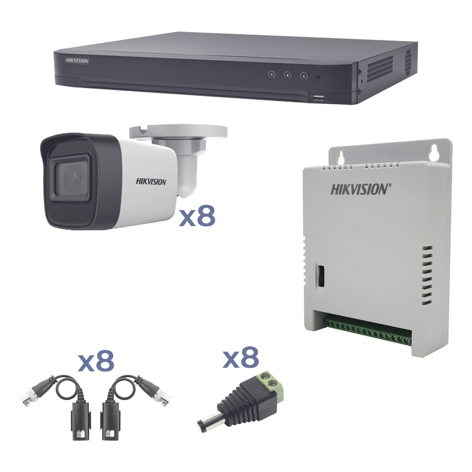 Kit TurboHD / DVR 8 Canales / 8 Cámaras Bala 2.8 mm / IR 30 m (98.4 ft) / Audio Bidireccional / Fuente 15 Vcc — HIKVISION · SKU KH1080P8BW