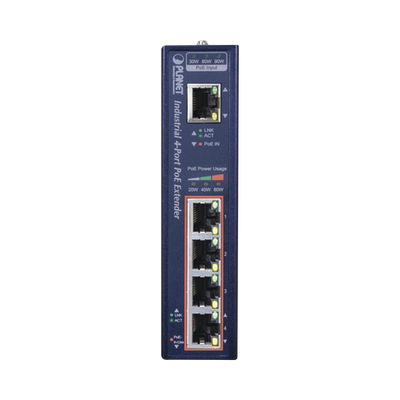 Extensor Industrial PoE, Entrada PoE 802.3 bt  y 4 Puertos de Salida Gigabit 802.3 af/at