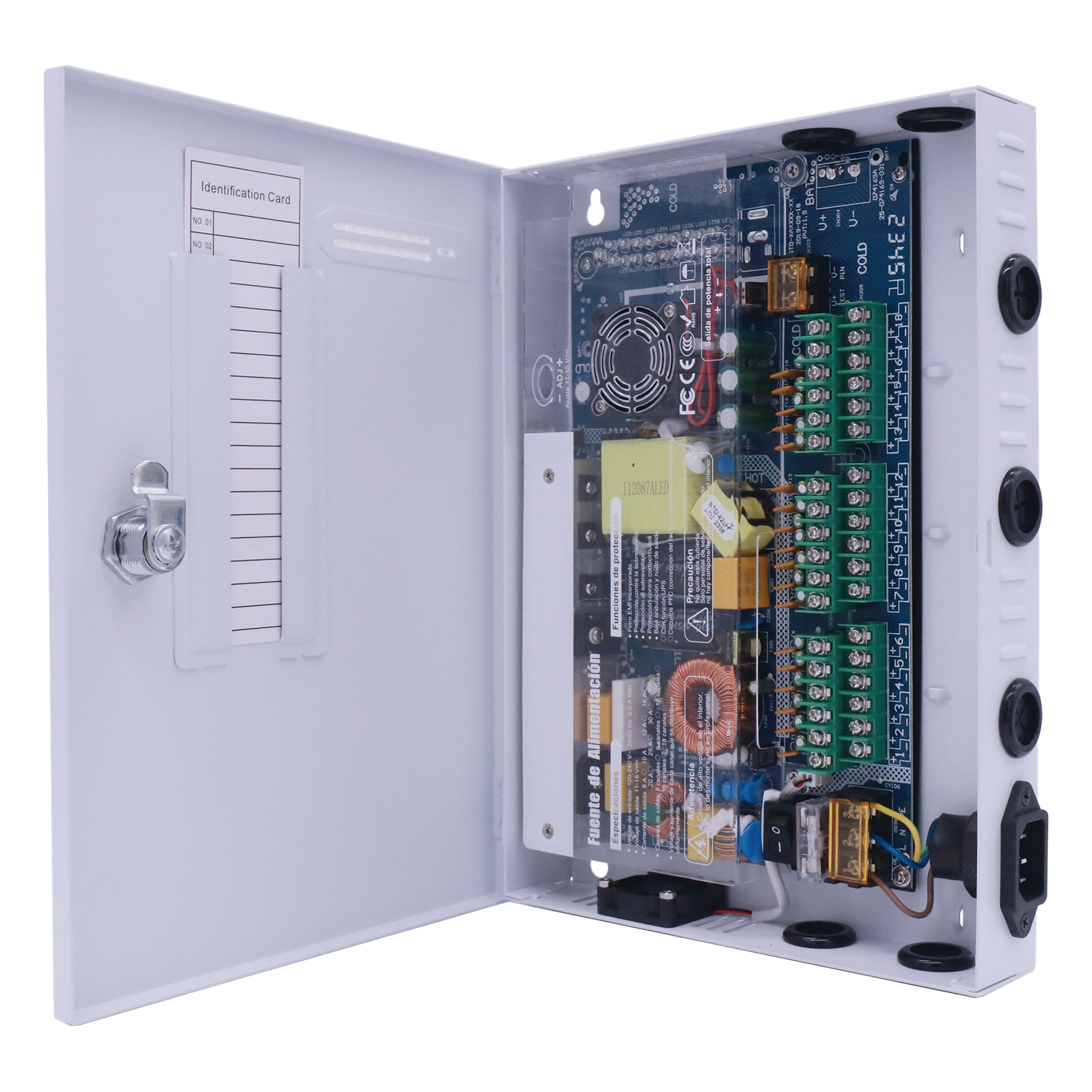 Fuente PREMIUM / 11-15 V / 18 canales / 20 A / Alta tecnología en seguridad / Doble ventilador / Hasta 1.8 Amperes por Salida / Filtro de ruido por canal / Diseño de alta gama.