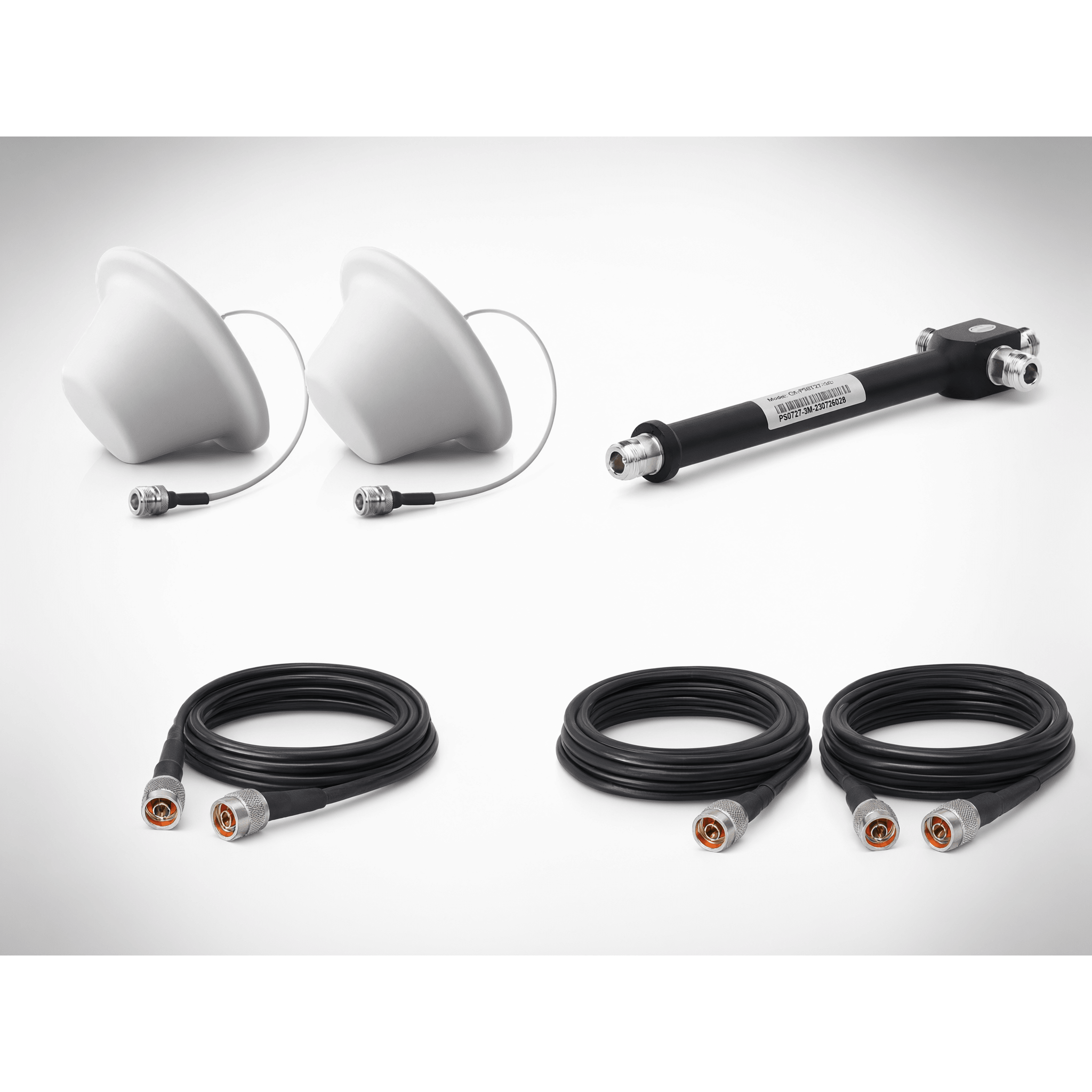 Kit de Expansión de Antenas / 2 Domos / Divisor 3 Salidas / Jumpers 3 m (9.8 ft) y 15 m (49.2 ft) — EPCOM · SKU EP1DIV-2ANT-3CCN