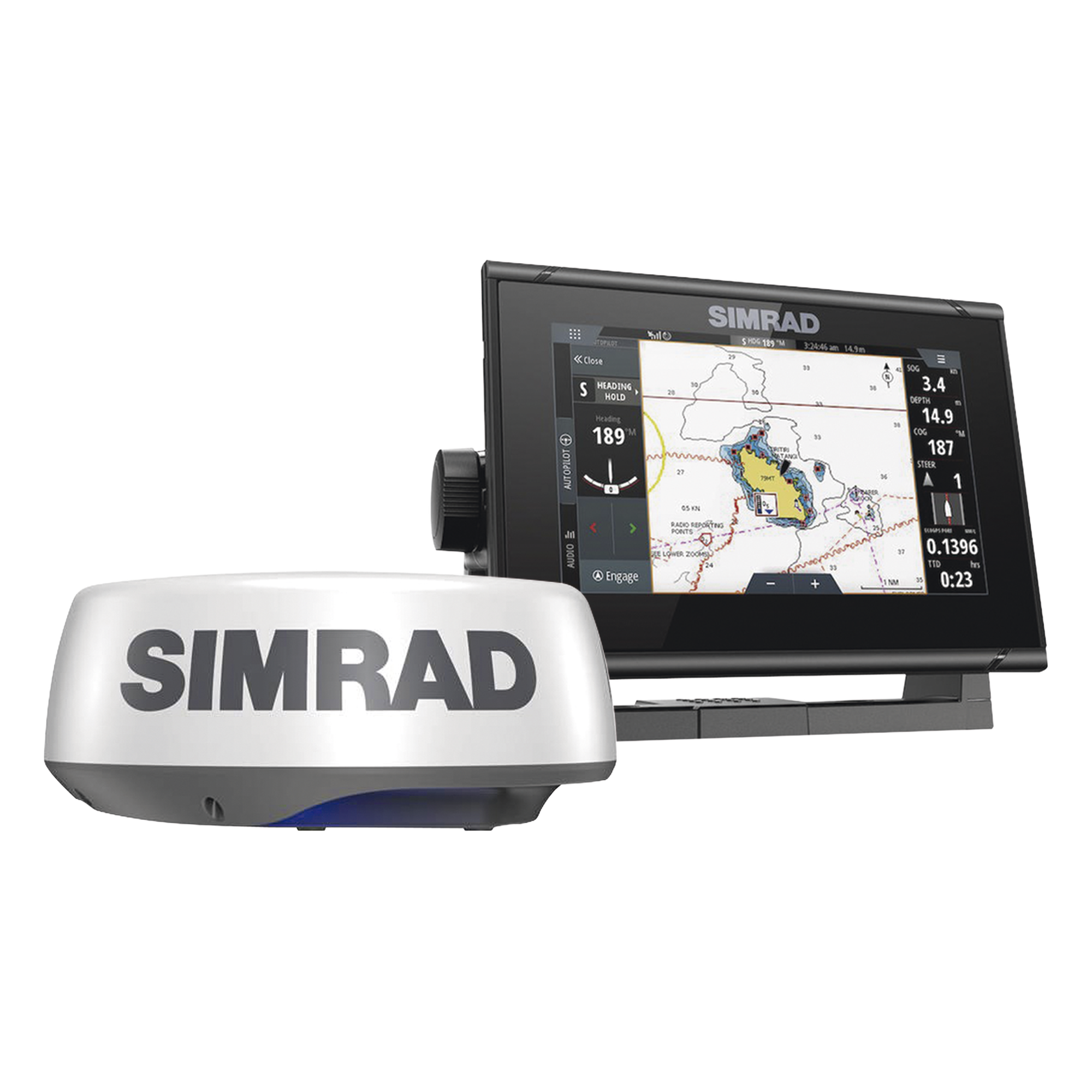 Kit de Radar y Pantalla Náutica / Alcance 36 Millas Náuticas / Rotación 60 RPM / Pantalla Táctil 7'' / CHIRP y Escaneo Forward/Side/Down / NMEA 2000 — SIMRAD · SKU HALO20PLUS/GO7KIT