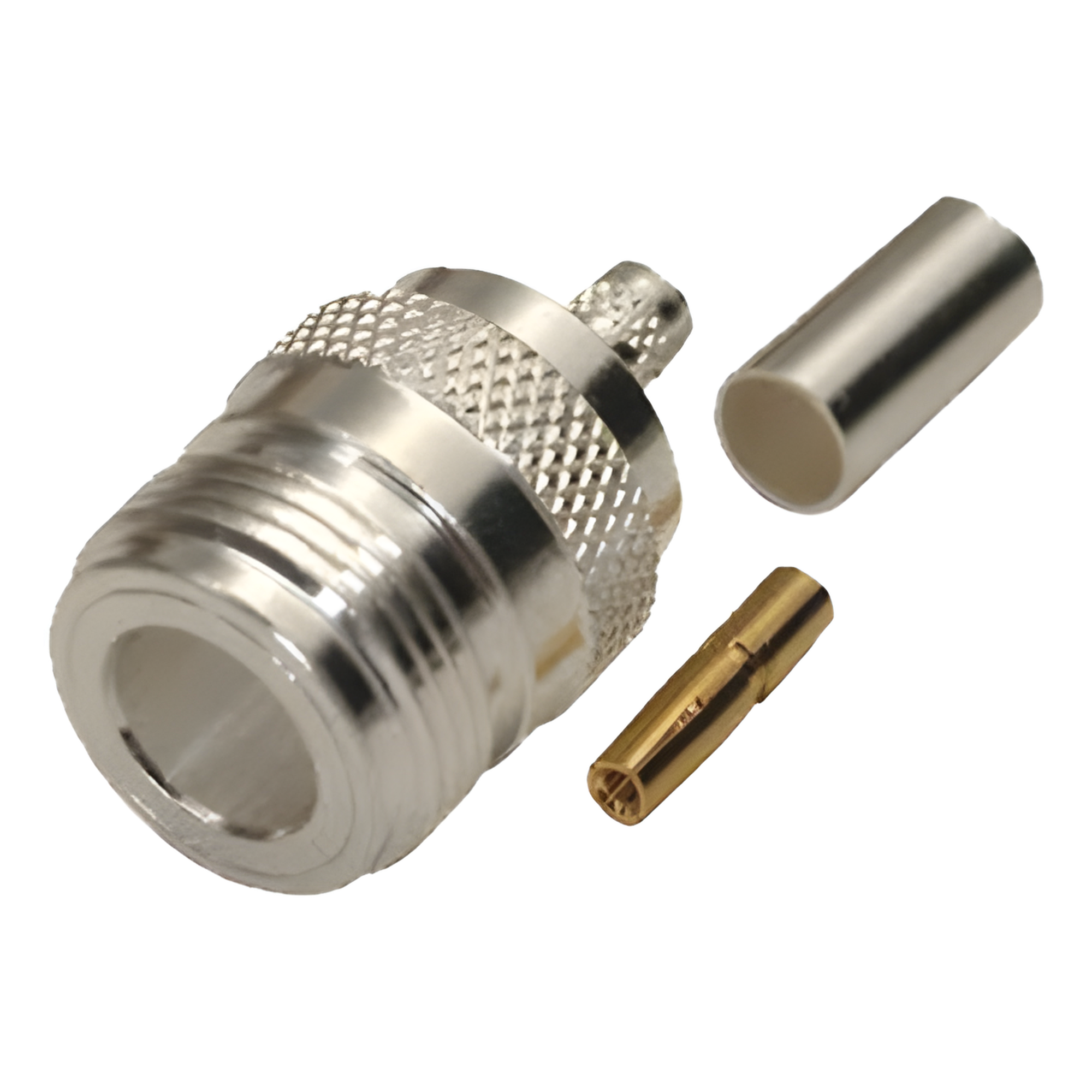 Conector Coaxial N Hembra / Anillo Plegable / Cables LMR-240, RG-8/X, 9258 / Bronce Niquelado / Contacto Oro / Aislante Teflón — RF INDUSTRIES,LTD · SKU RFN-1029-SX