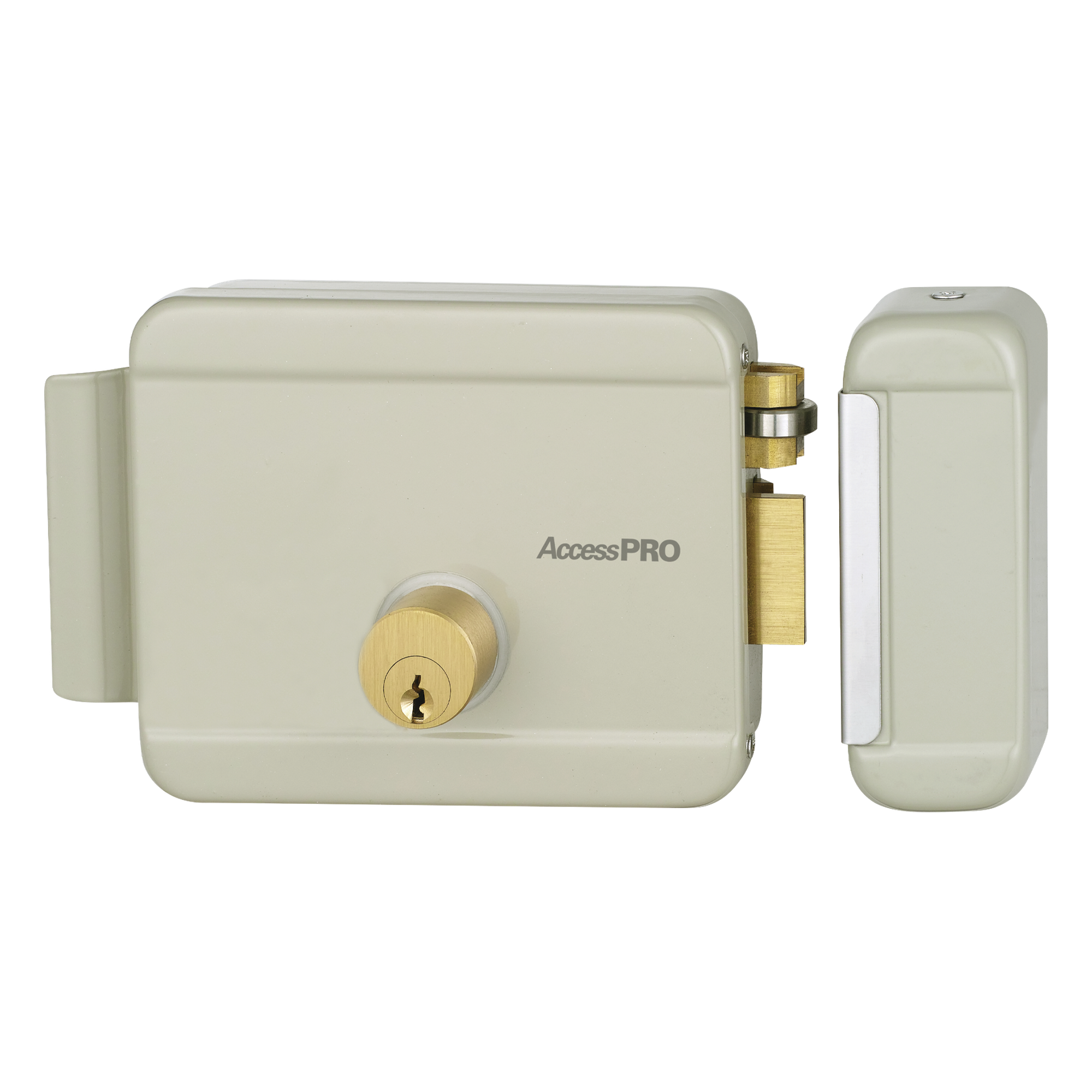 Cerradura Eléctrica / 12 VCA 2.5 A / Doble Cerrojo / Activación por Pulso 2 s / Exterior / Derecha / 129 x 103 x 38 mm — ACCESSPRO · SKU ACCESSRIM