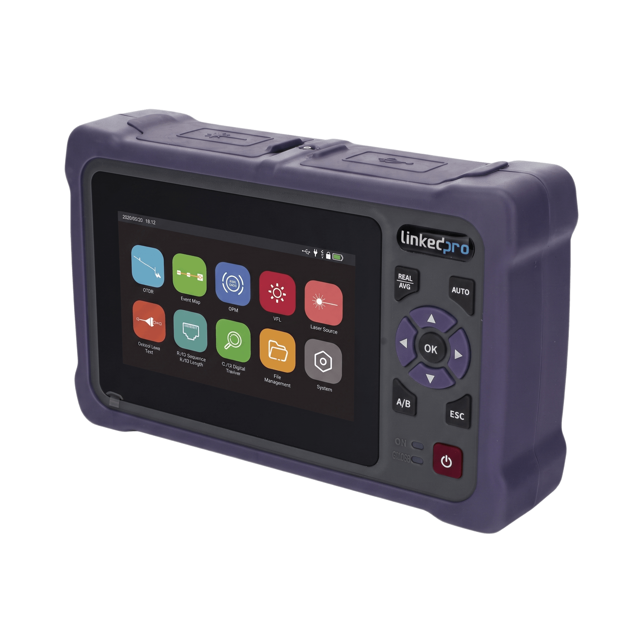 OTDR Touch para Pruebas en los Enlaces de Fibra Óptica Multimodo / Longitudes de onda  850nm y 1300nm / Función VFL 10mW / Función OPM / Función de Mapeo de cables de Red RJ45 / Recargable / Distancia de prueba de hasta 2 
