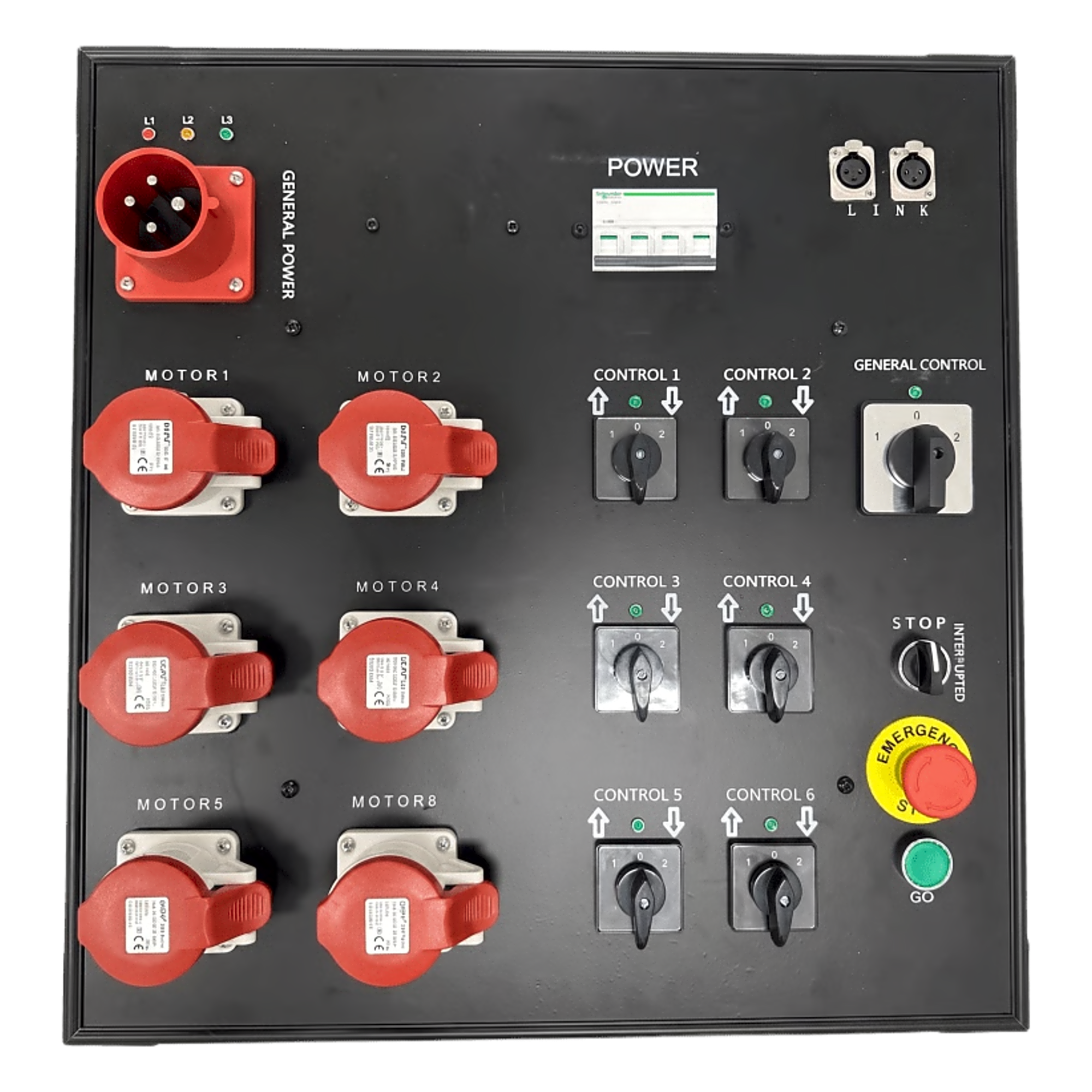 Controlador de Polipastos Eléctricos / 6 Canales / Trifásico 110V AC 60Hz / Control Directo / Chasis Metálico Touring-Grade — SHINESTAGE · SKU YSCM06