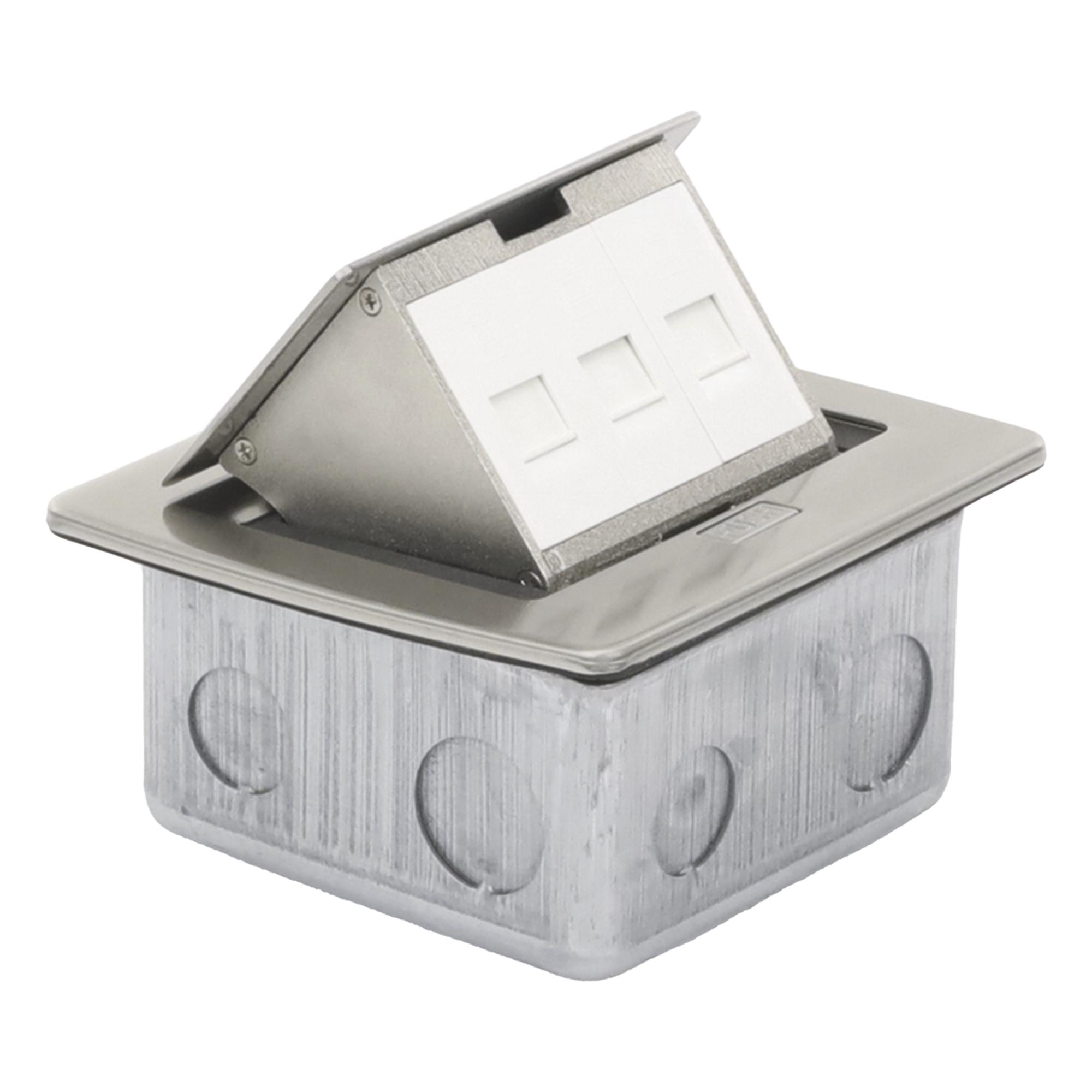 Mini Caja de Piso Rectangular / 12.4 x 12 x 7.2 cm / Acero Inoxidable 304 / 3 Puertos Keystone / 0.828 kg — THORSMAN · SKU TH-MC-PD