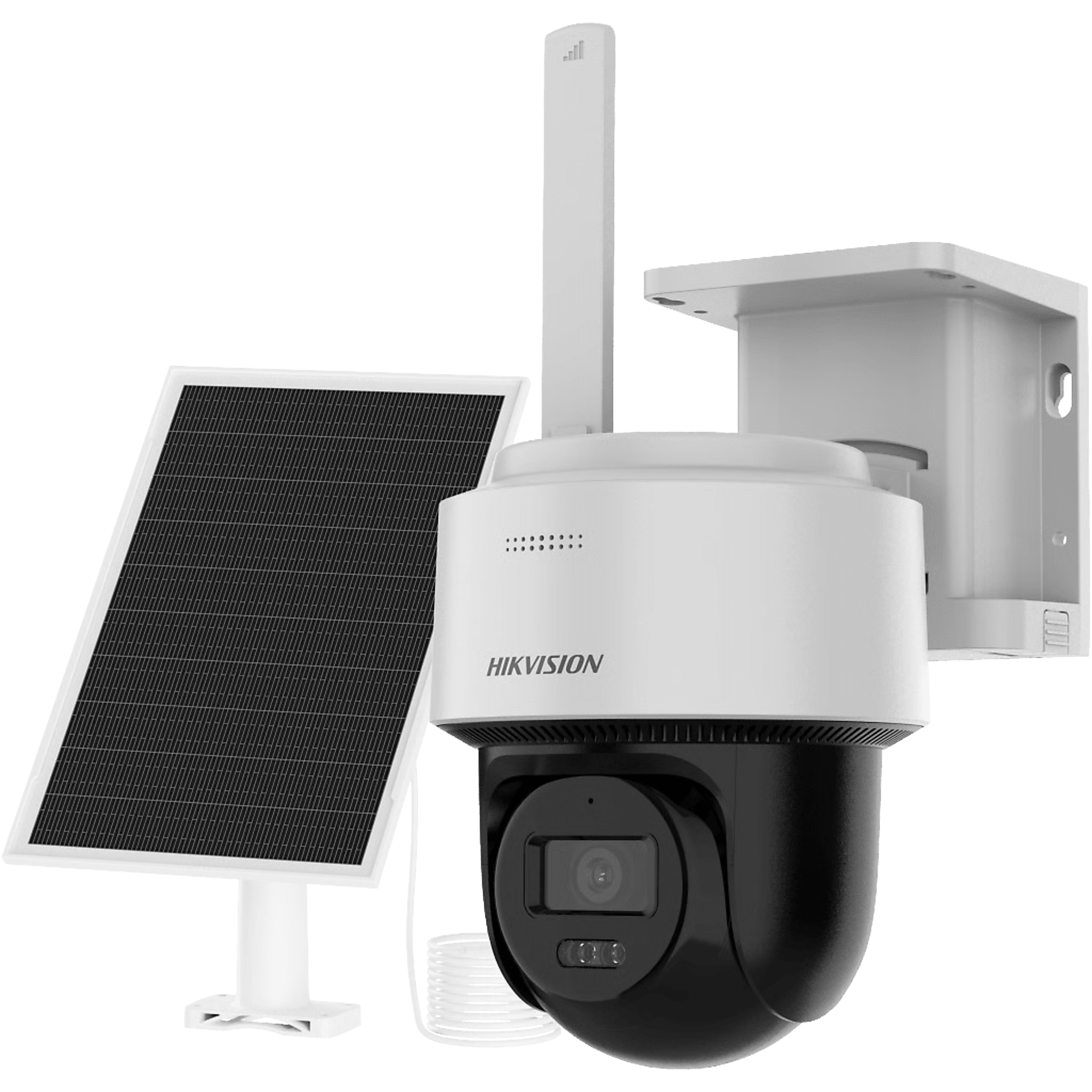 Cámara Solar PT IP / 4 Megapixel / AOV / Dual Light 30 m (98.4 ft) / Audio Bidireccional / IP66 / Panel Solar 8W + Batería 9000 mAh — HIKVISION · SKU DS-2CFSP4/4G-SIM