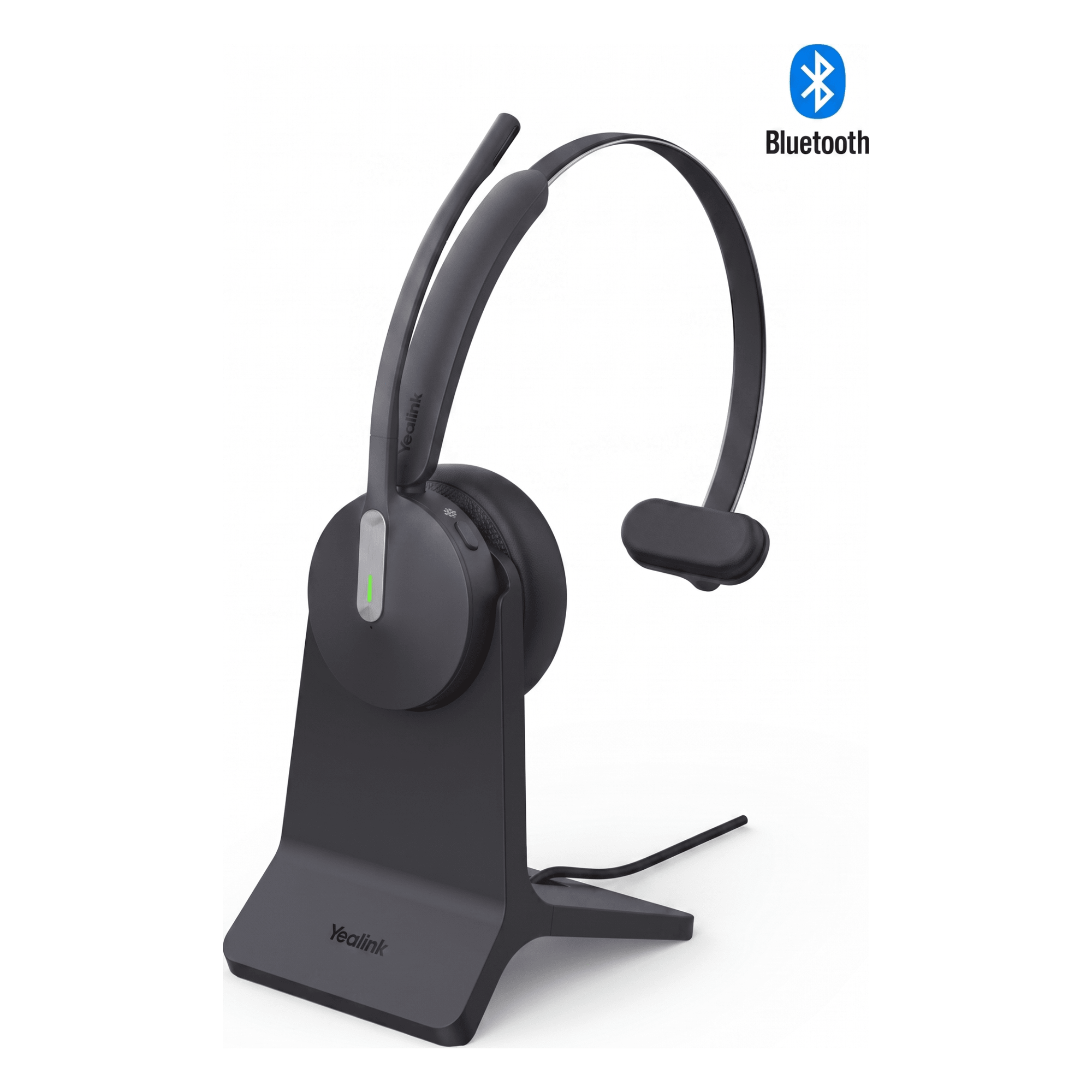 Auriculares Mono Bluetooth / 35 h de Conversación / Alcance 50 m (164 ft) / Cancelación de Ruido con 3 Micrófonos / USB-C y USB-A — YEALINK · SKU BH70-MONO-WITH-STAND-TEAMS-USB-C/A