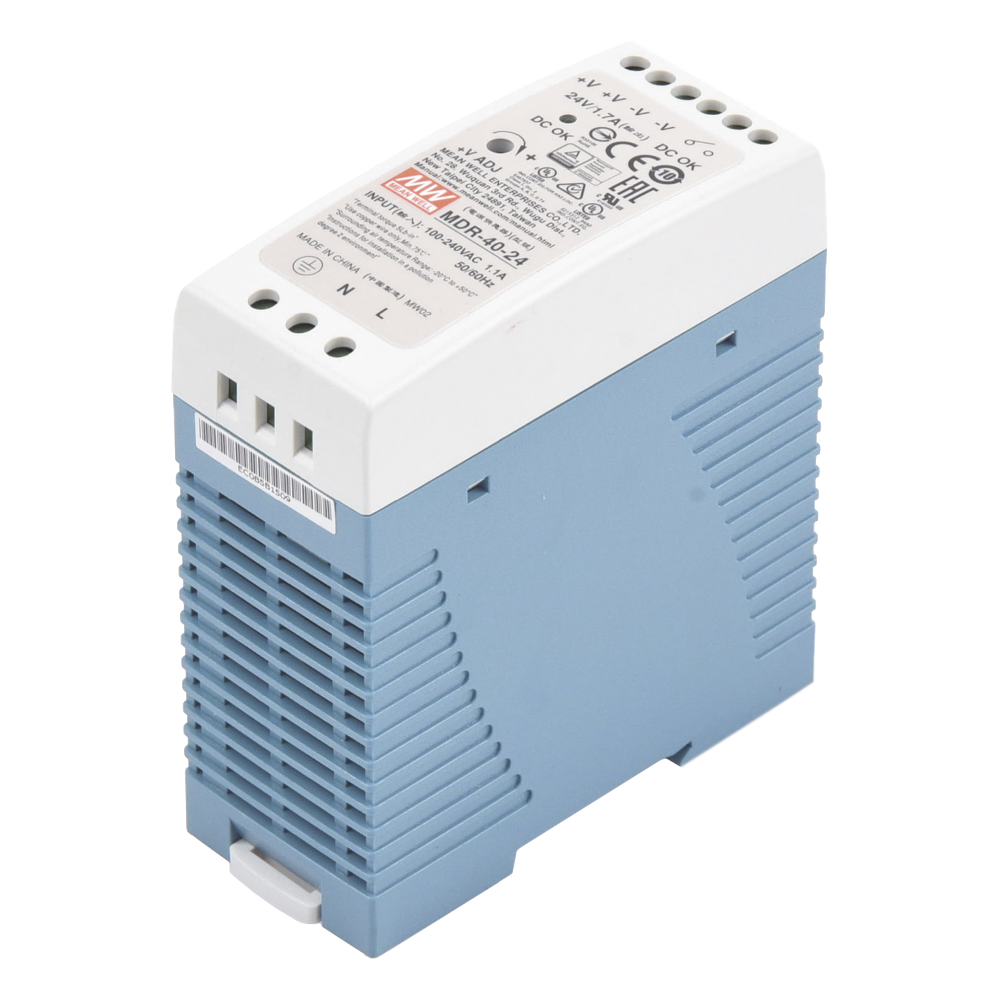 Fuente de poder Industrial / Riel DIN / 24 VCC / 40 W / 85-264 VCA / 1.7 A / 40 x 90 x 100 mm (1.57 x 3.54 x 3.94 in)